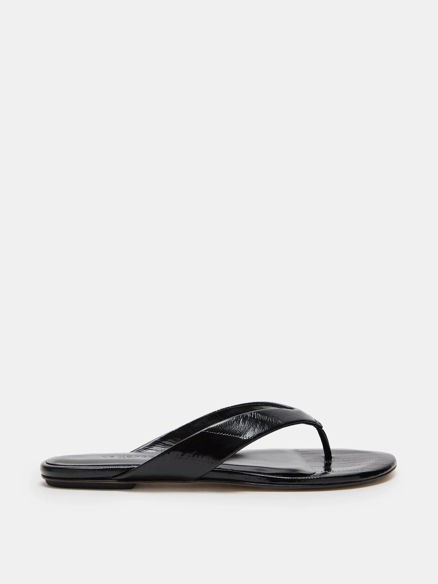 Le Monde Beryl - Flat Thong Sandal / Black Leather Eel Effect