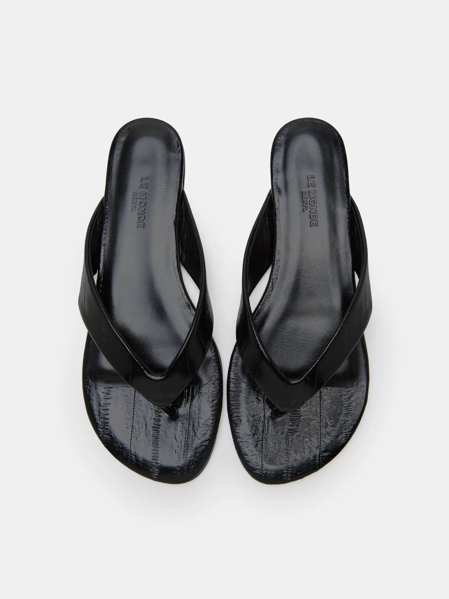 Le Monde Beryl - Flat Thong Sandal / Black Leather Eel Effect - Image 3