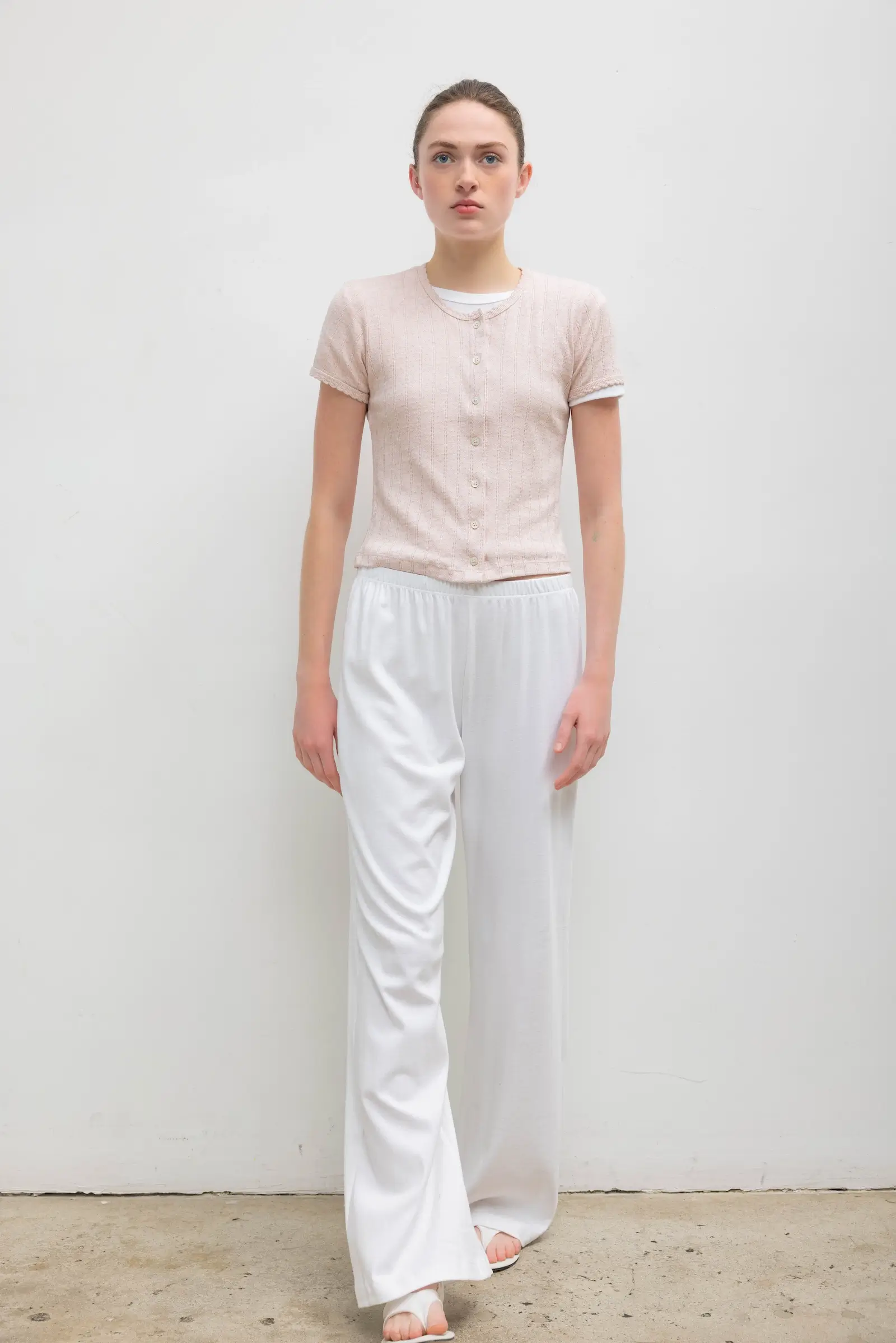 Leset - Pointelle Short Sleeve Cardigan - Image 4