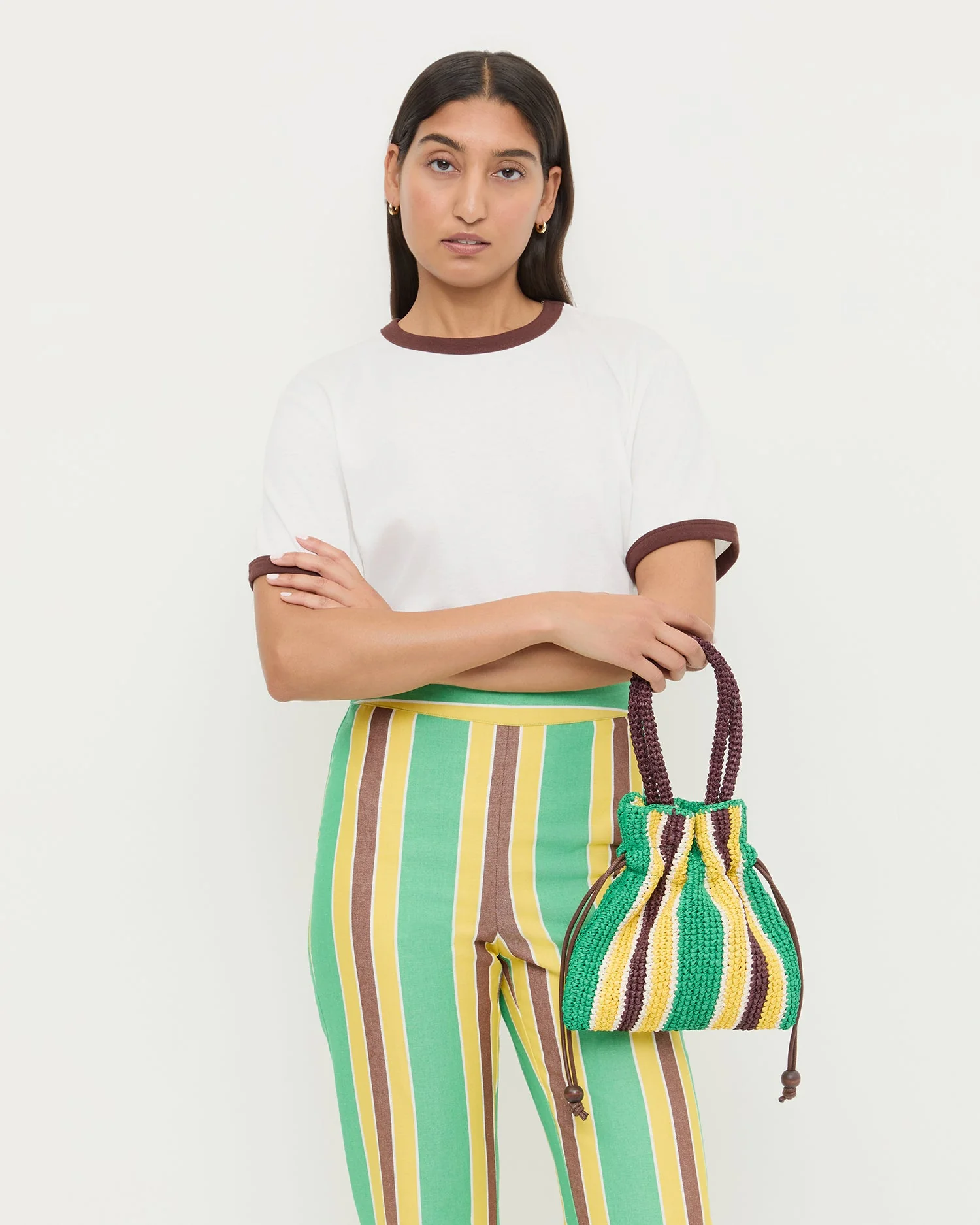 Loeffler Randall - Kylie Green/Yellow Raffia Drawstring Pouch - Image 5