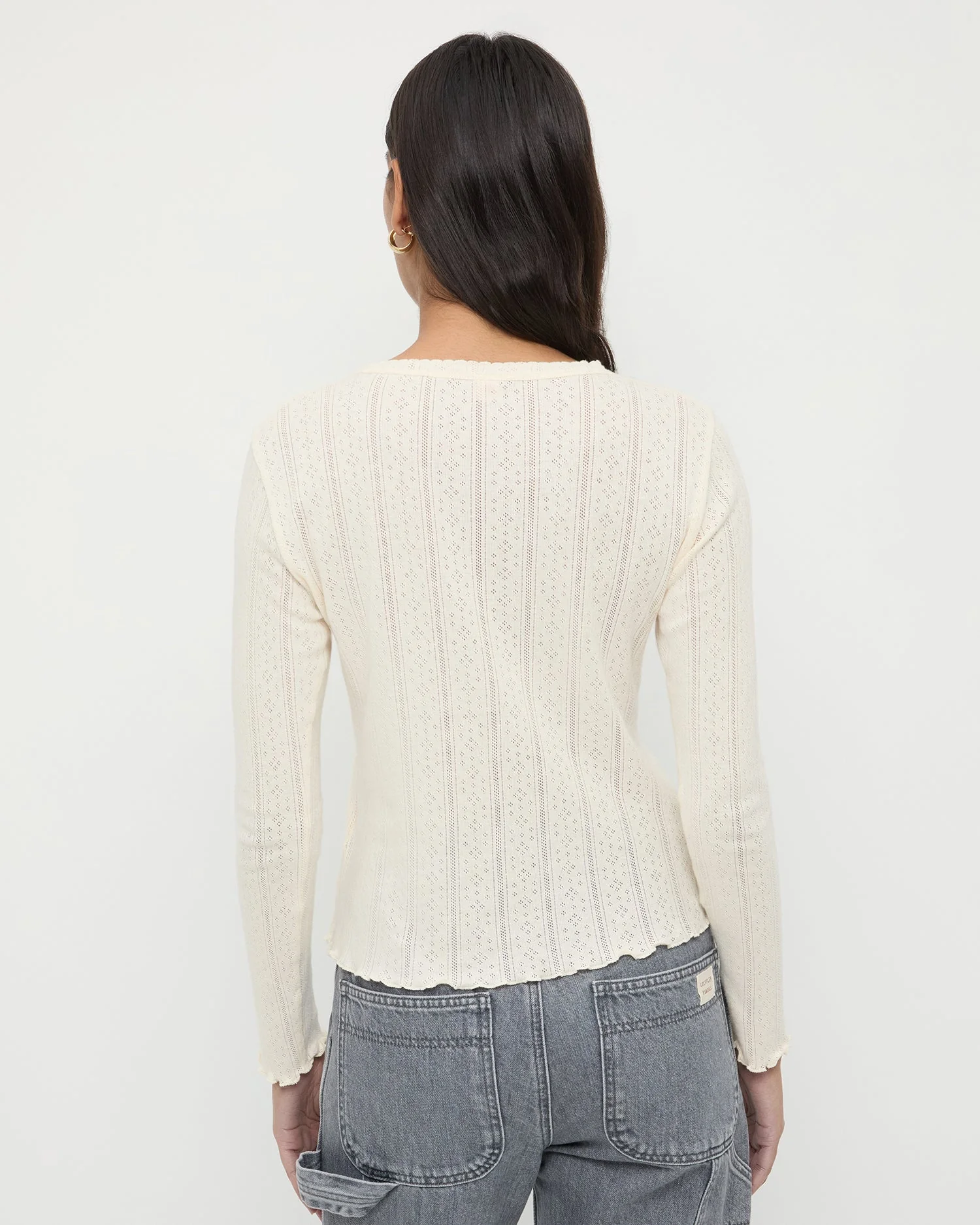 Loeffler Randall - Lolo Pointelle Long - Sleeve Tee - Image 3