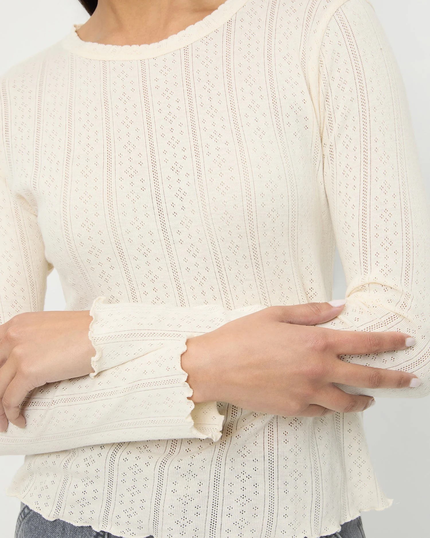 Loeffler Randall - Lolo Pointelle Long - Sleeve Tee - Image 4