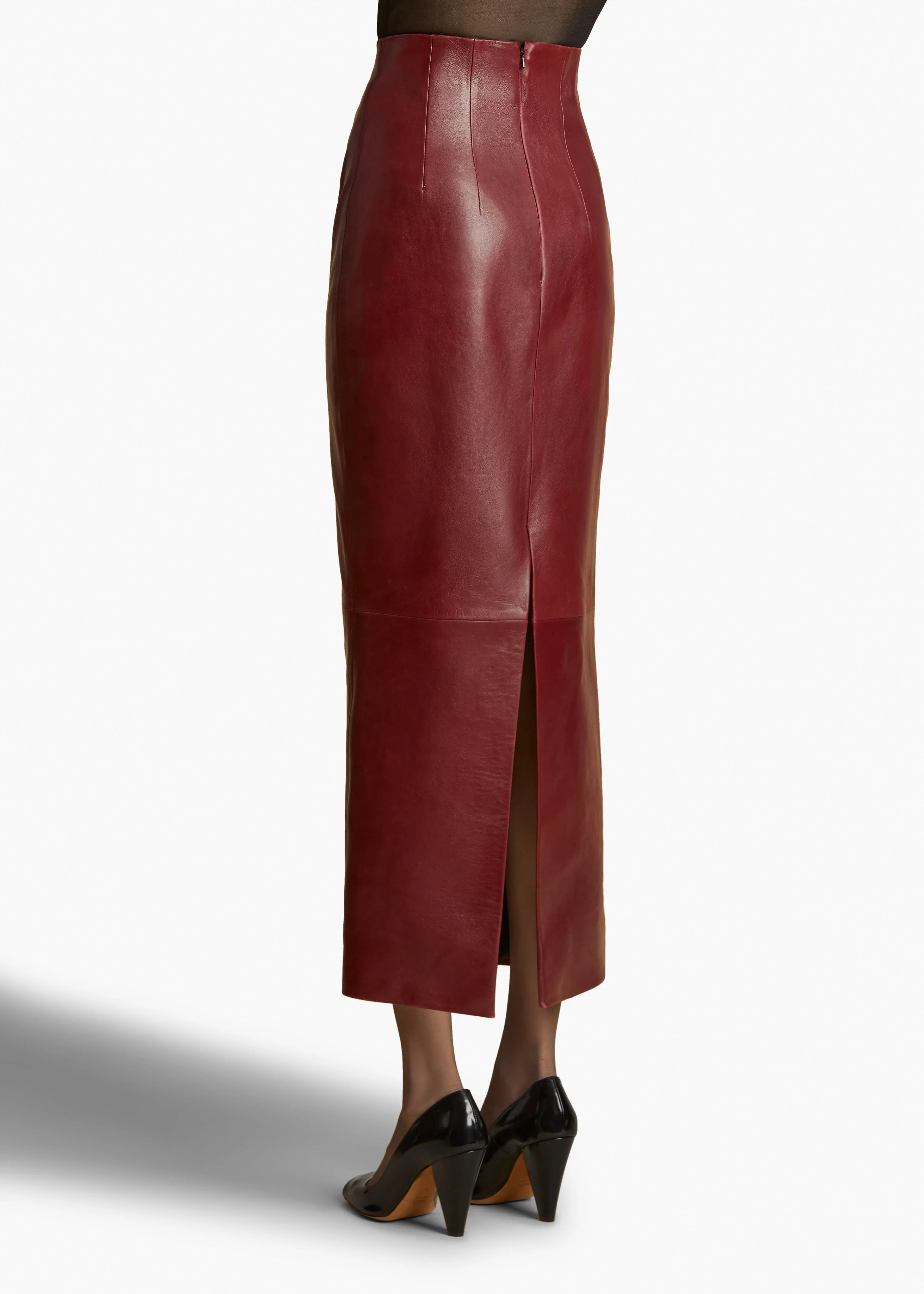 Khaite - Loxley Skirt in Oxblood Leather - Image 4