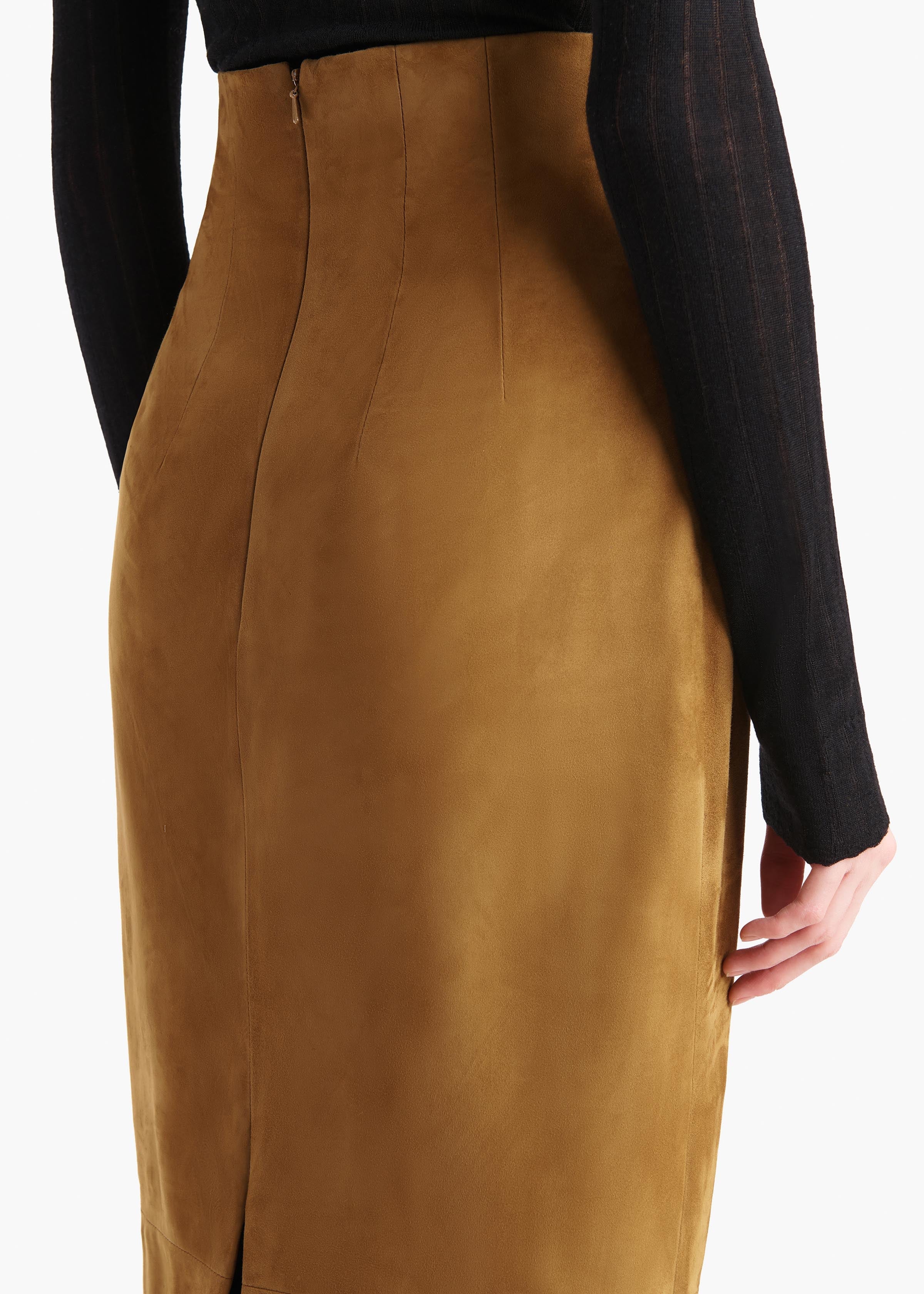 Khaite - Loxley Skirt in Toffee Suede - Image 6