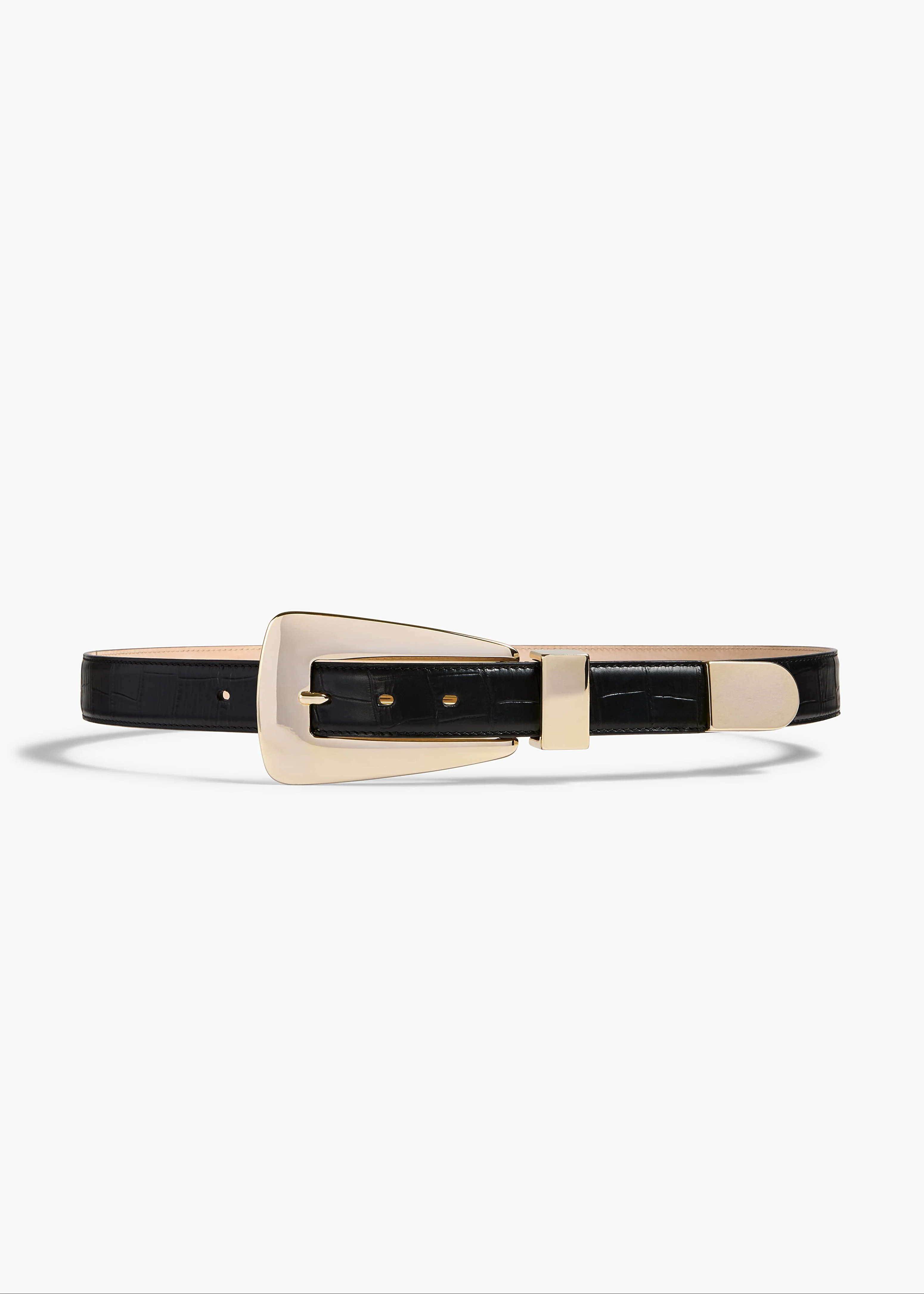 Khaite - Lucca Belt in Black Croc - Embossed Leather with Gold