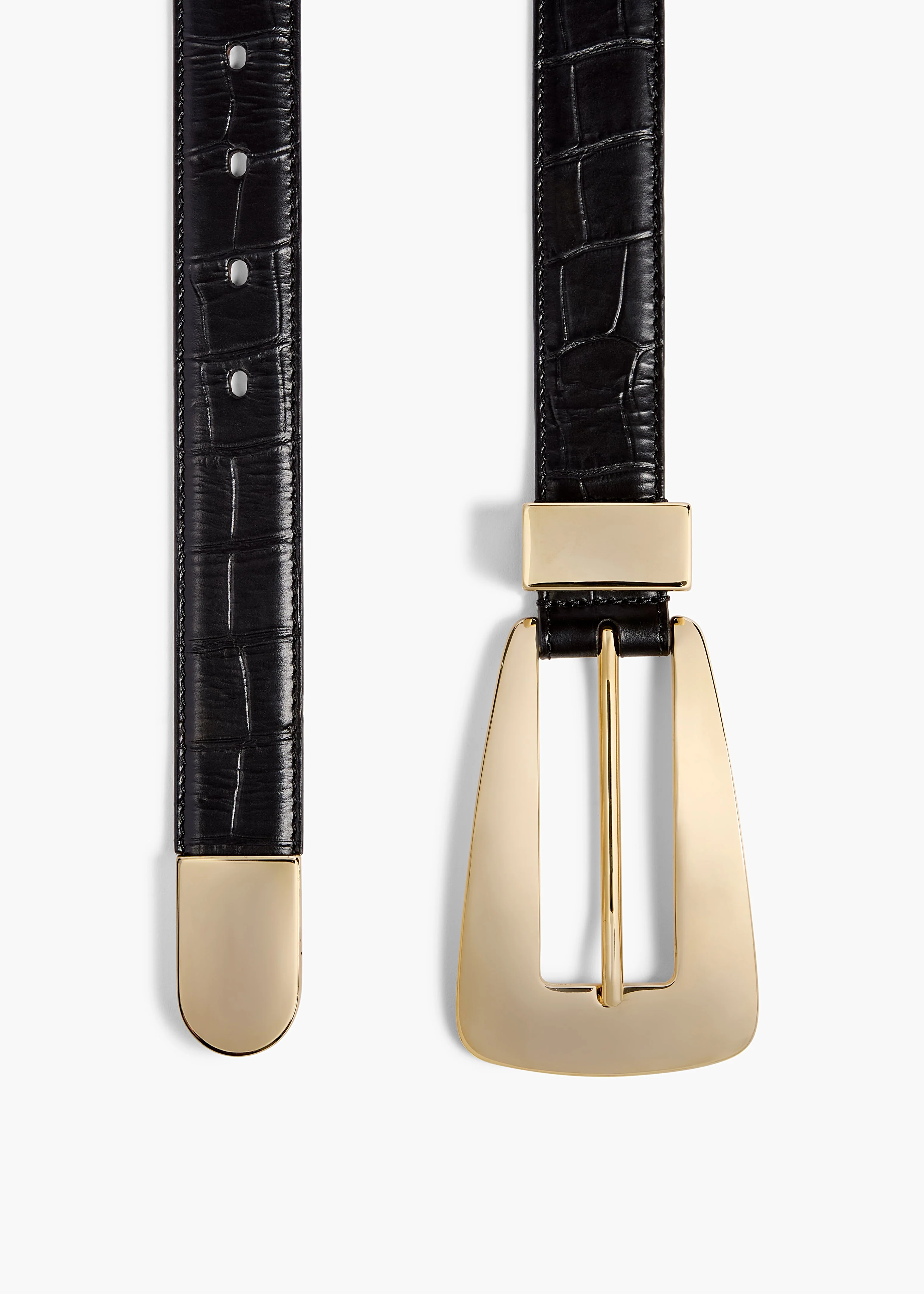 Khaite - Lucca Belt in Black Croc - Embossed Leather with Gold - Image 5