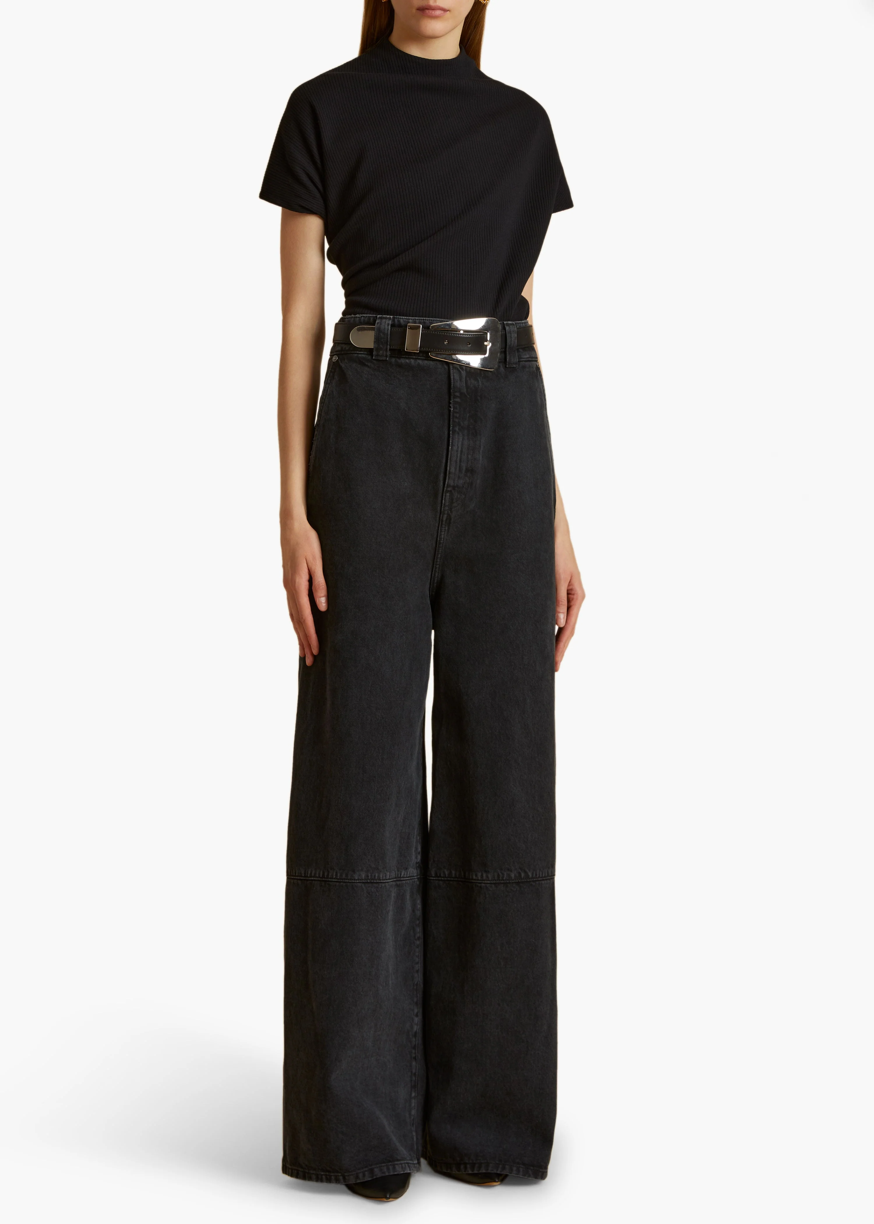Khaite - Lucca Belt in Black Leather with Silver - Image 4