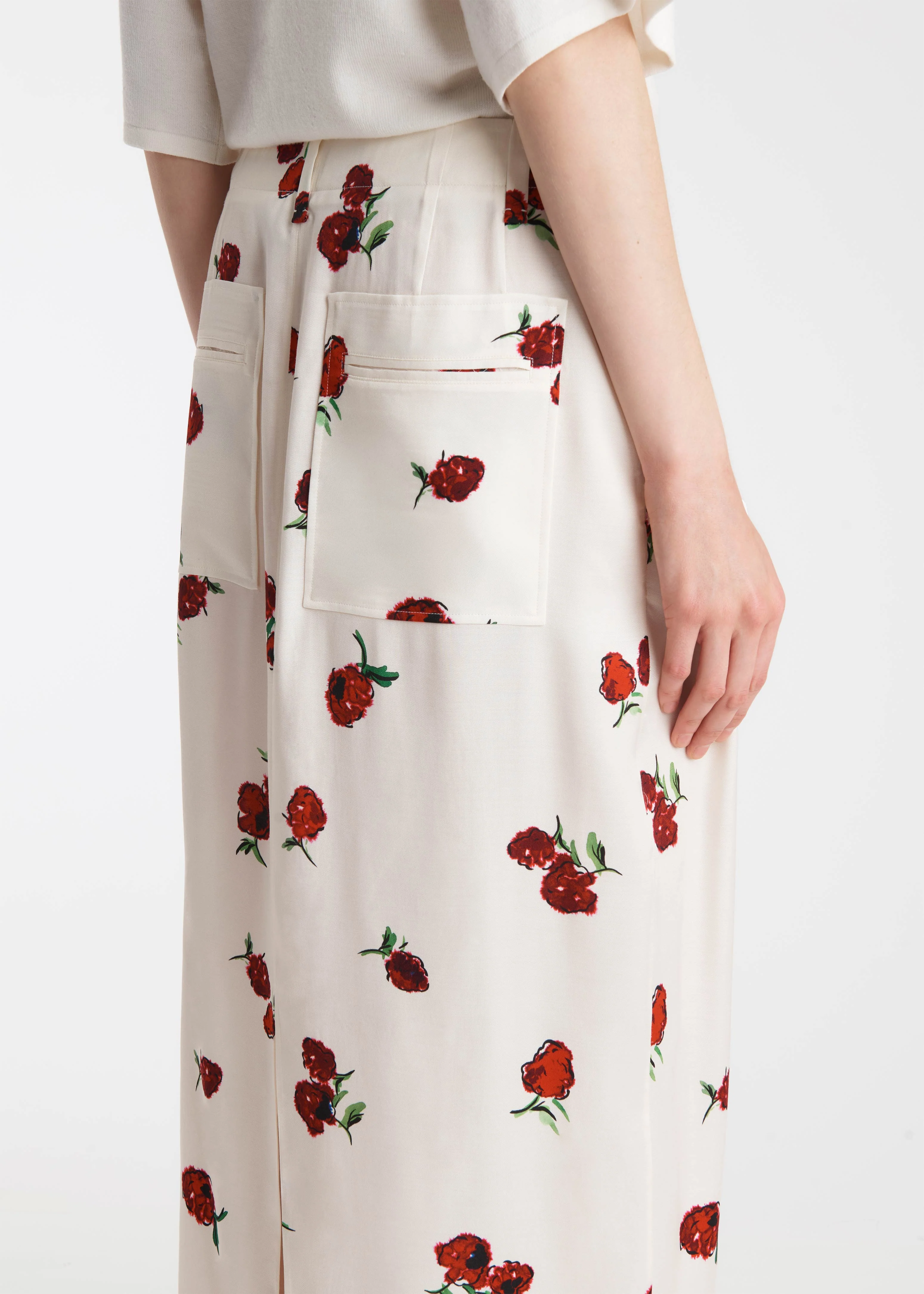 Khaite - Lucian Skirt in Cream with Raspberry Print - Image 13