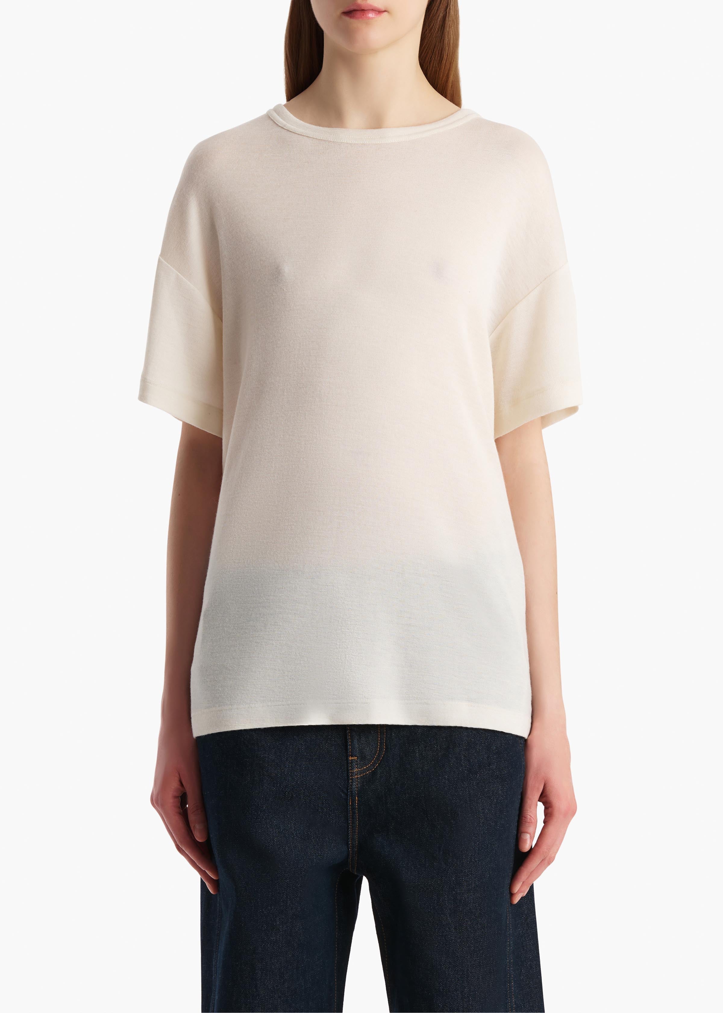 Khaite - Maeve T - Shirt in Cream Silk Cashmere Jersey - Image 3