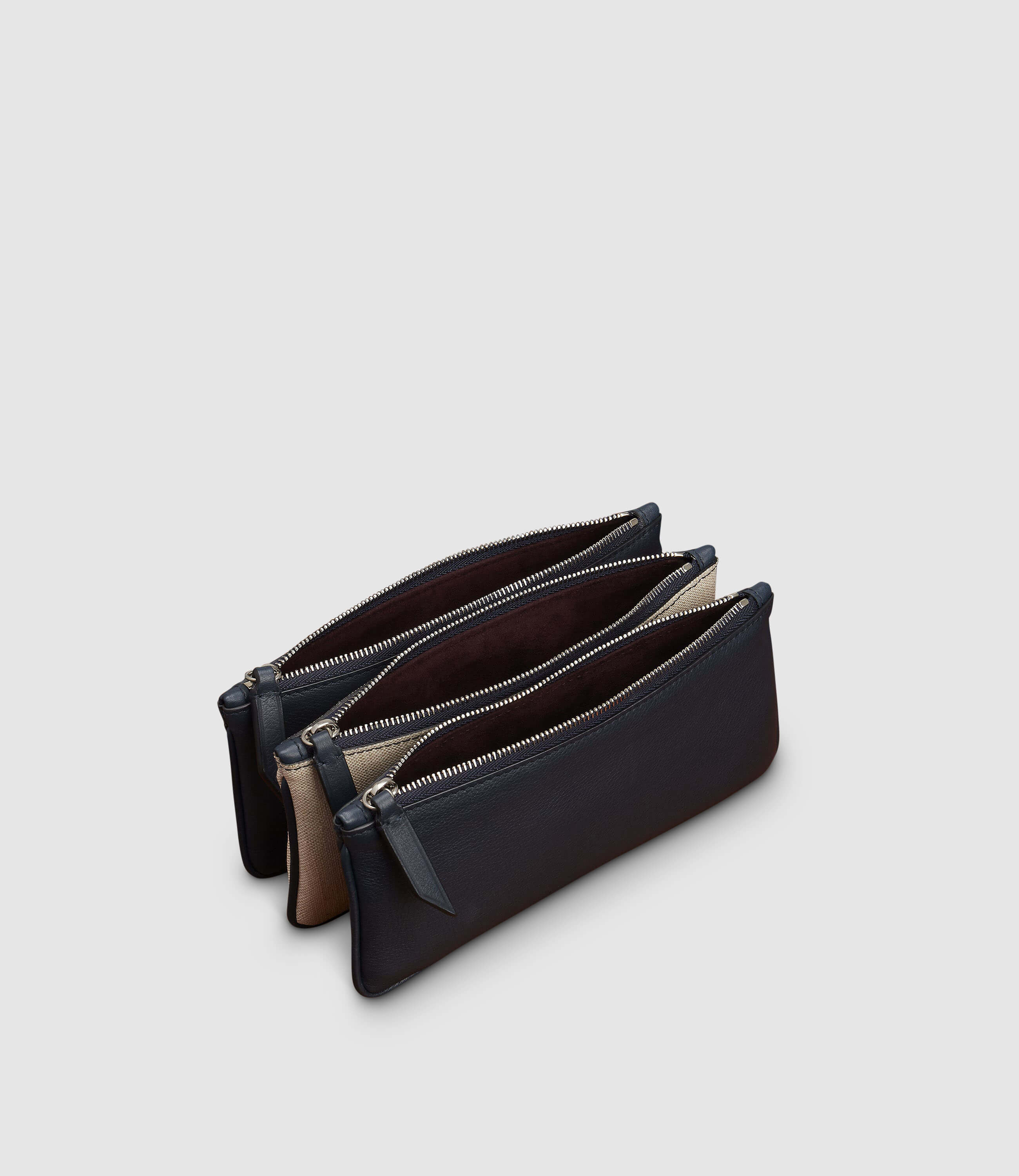 Metier - Magnetic Trio Clutch Small Smooth Calfskin Natural Linen Navy - Image 2