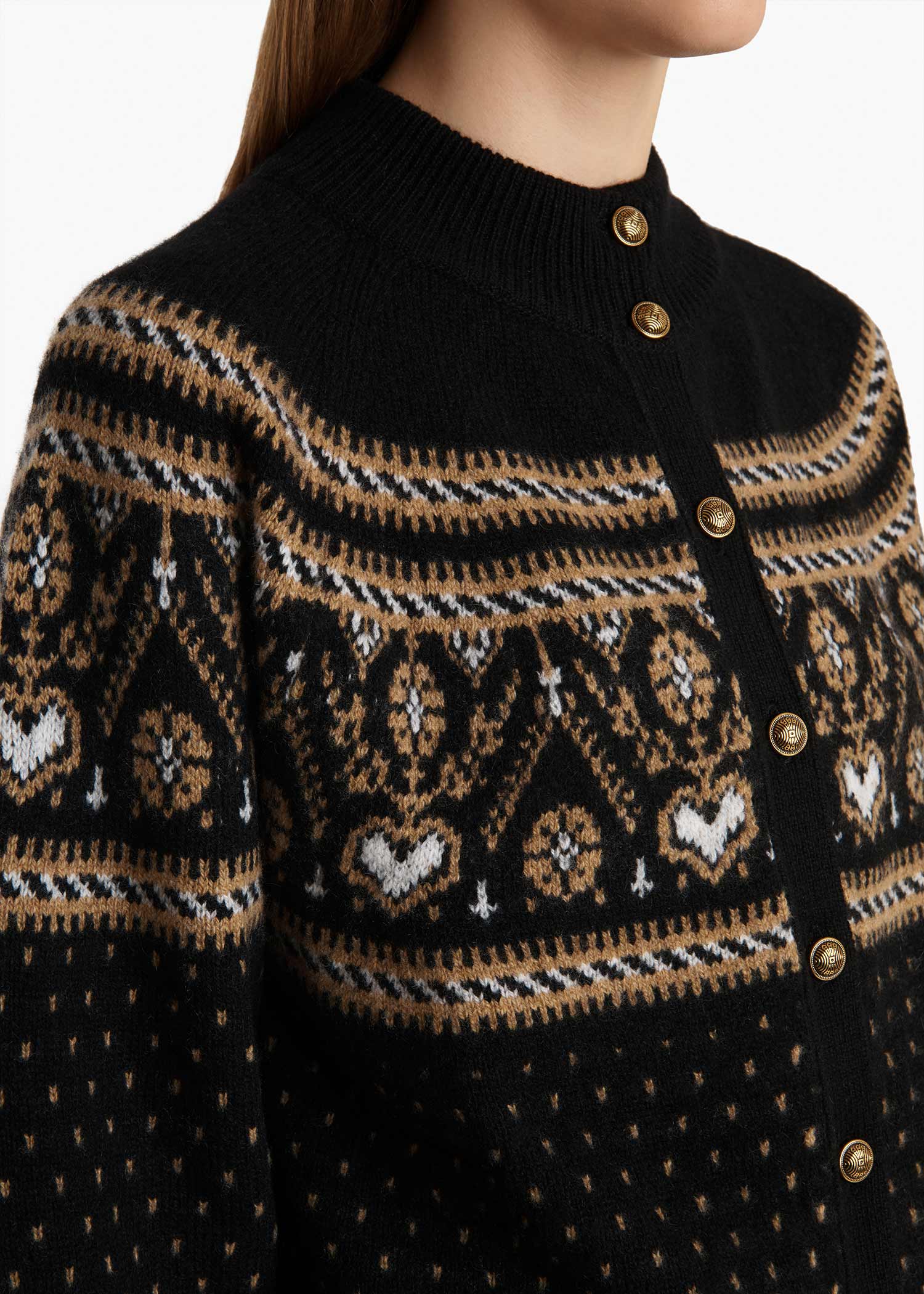 Khaite - Marc Cardigan in Black and Camel Multi - Image 5
