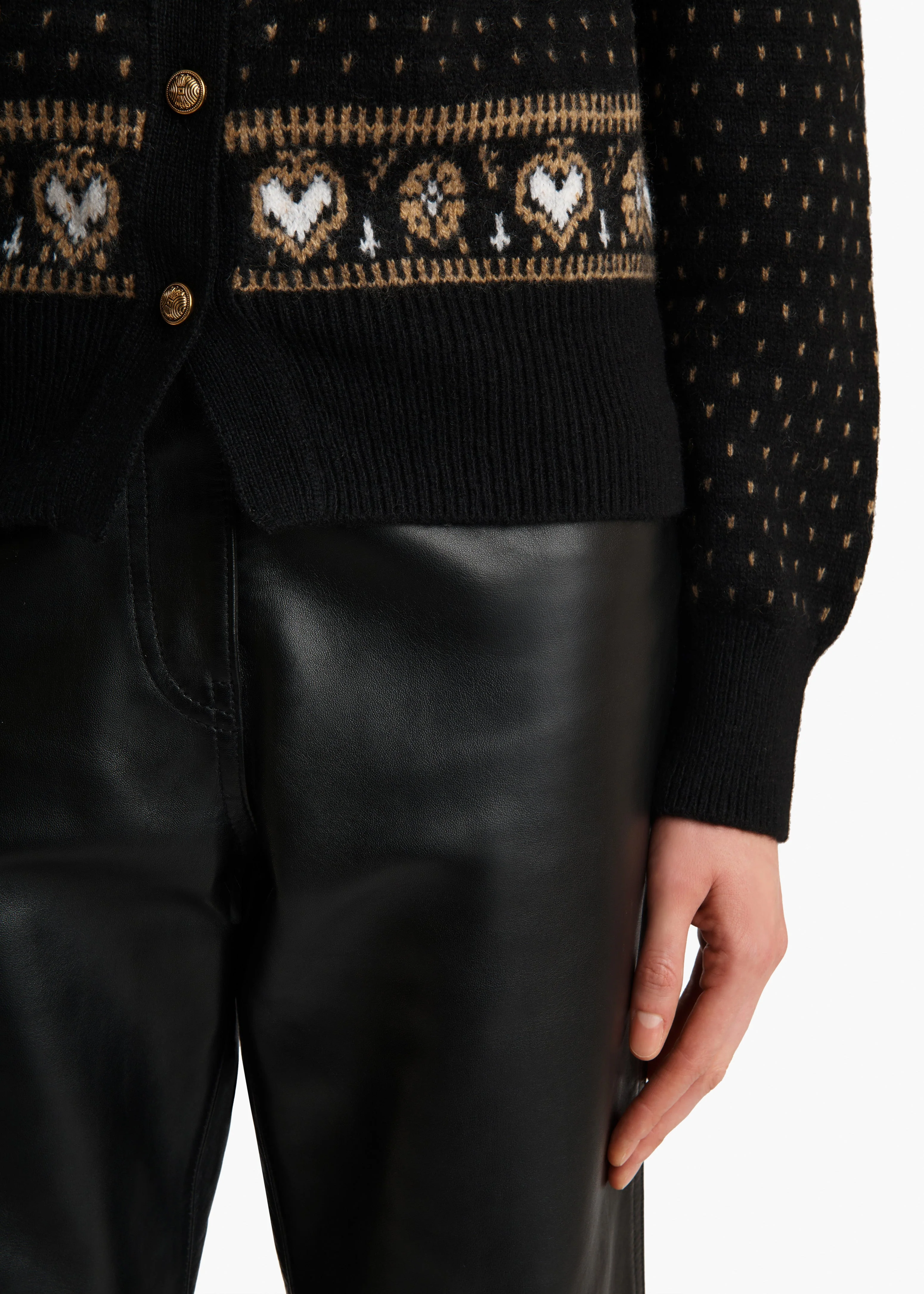 Khaite - Marc Cardigan in Black and Camel Multi - Image 6