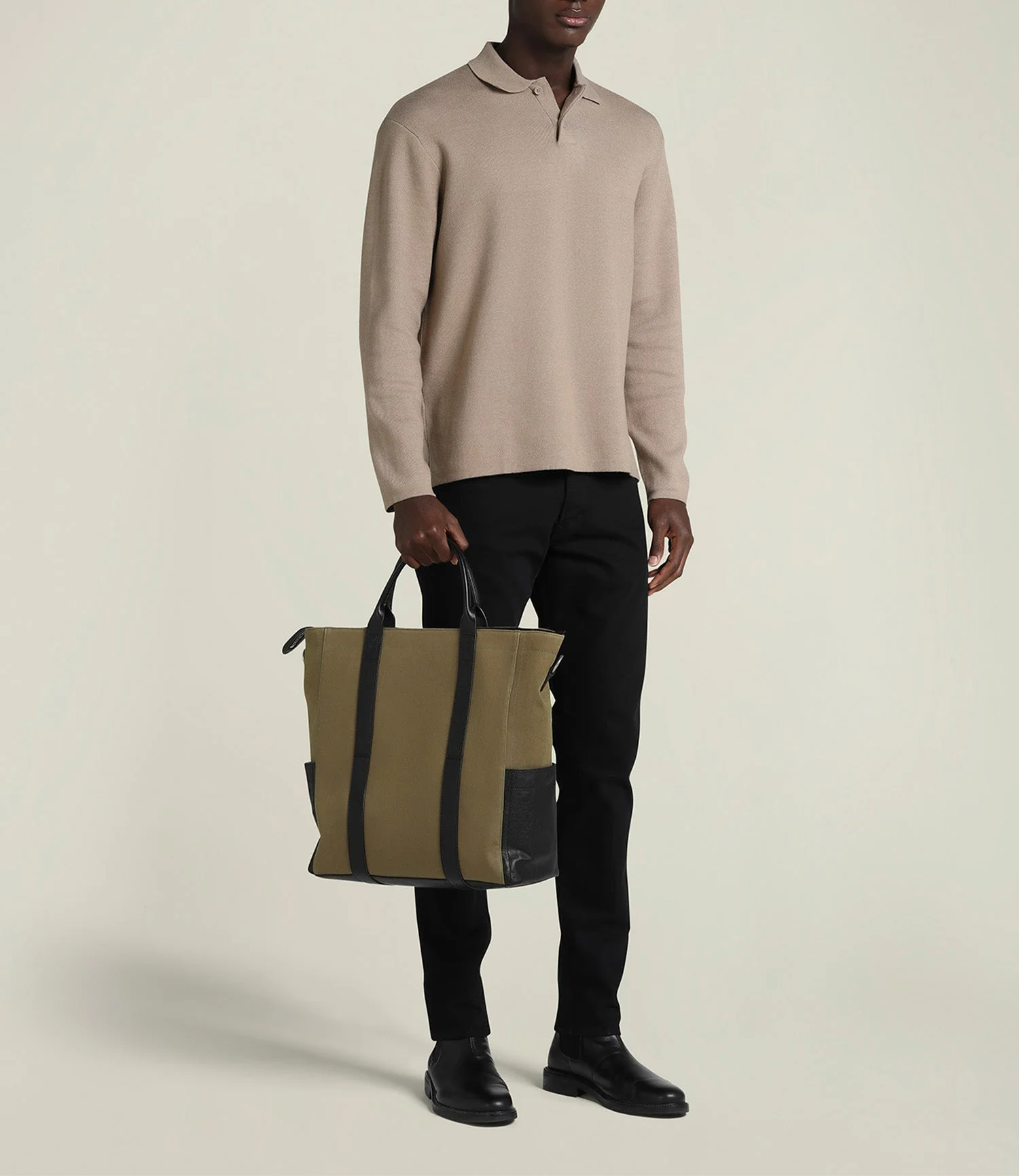 Metier - Mariner Zippered Tote Military Twill Khaki with Cacao - Image 4