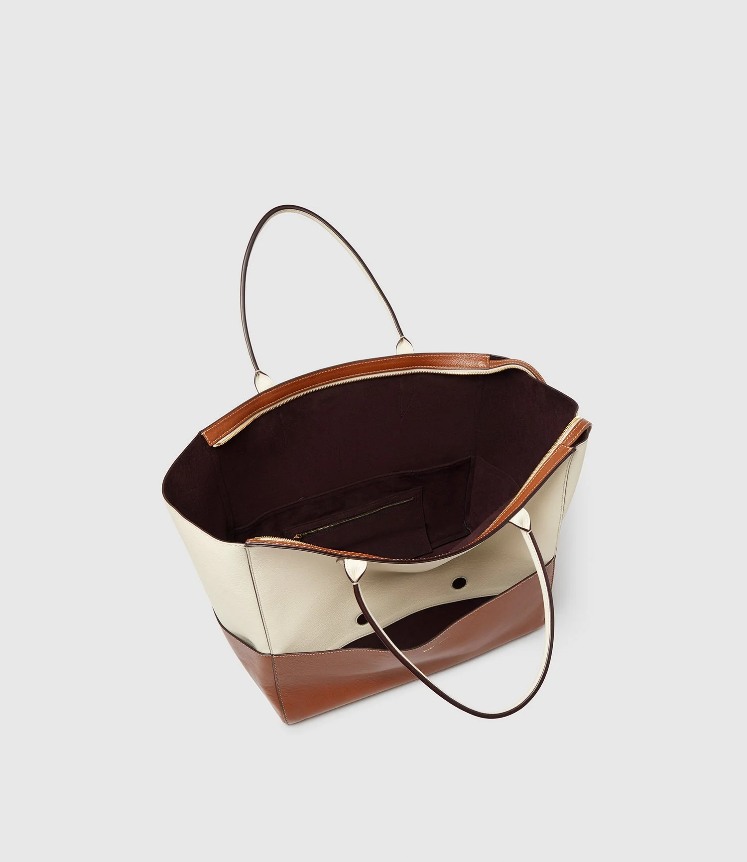 Metier - Incognito 42 Cabas Bag Smooth Calfskin White Sand and Cognac - Image 3
