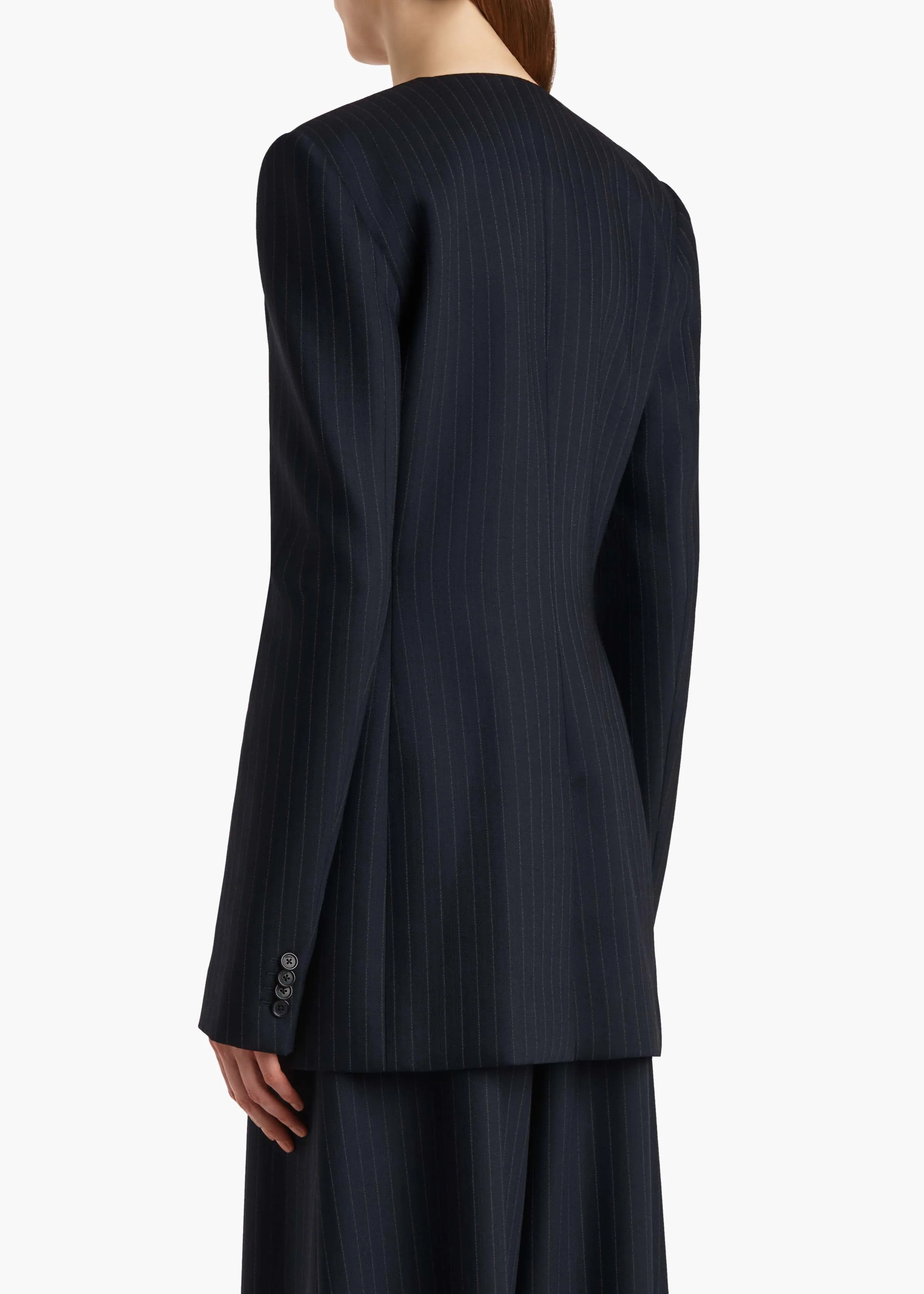 Khaite - Naran Jacket in Navy and White Stripe - Image 11