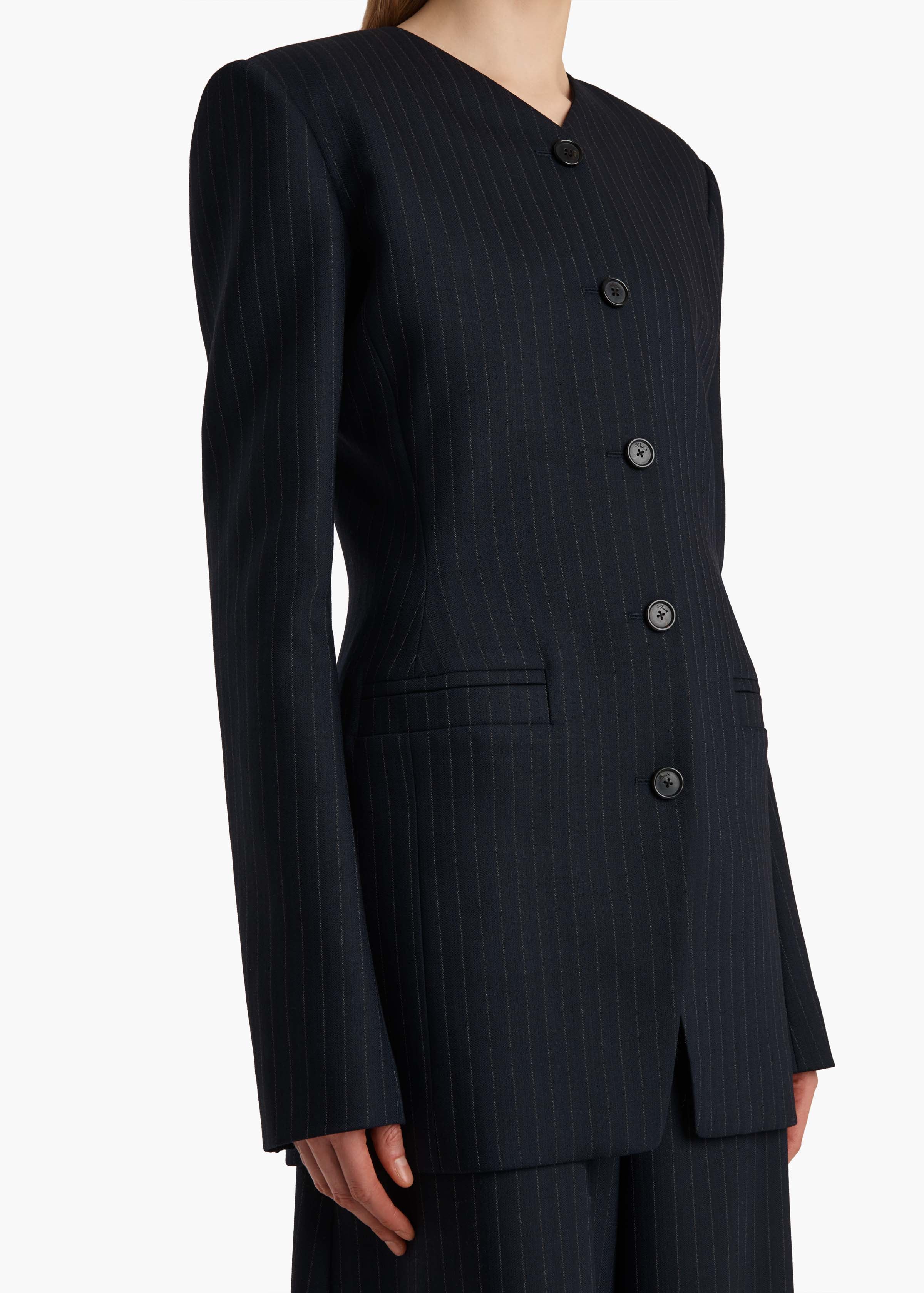 Khaite - Naran Jacket in Navy and White Stripe - Image 12
