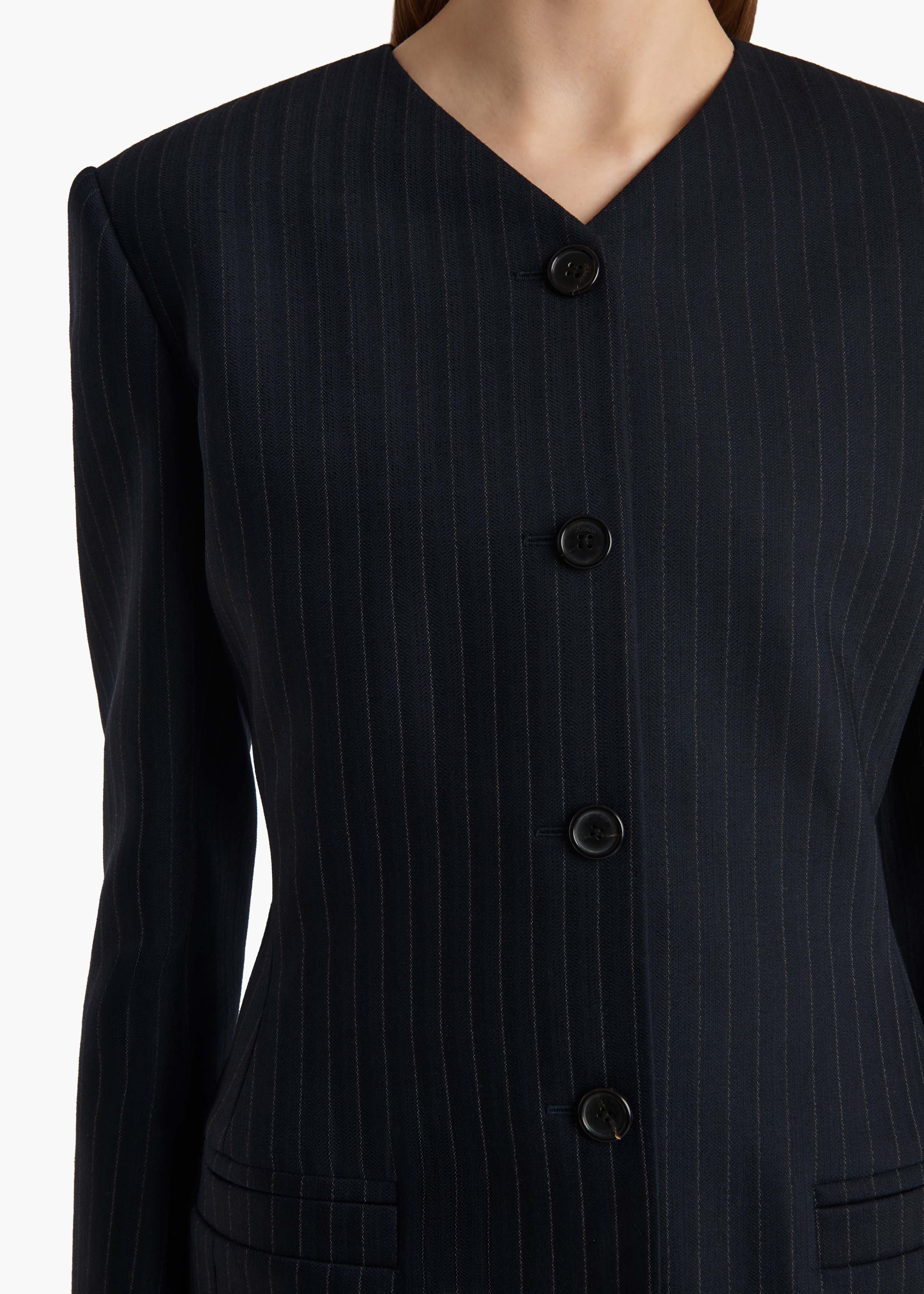 Khaite - Naran Jacket in Navy and White Stripe - Image 13
