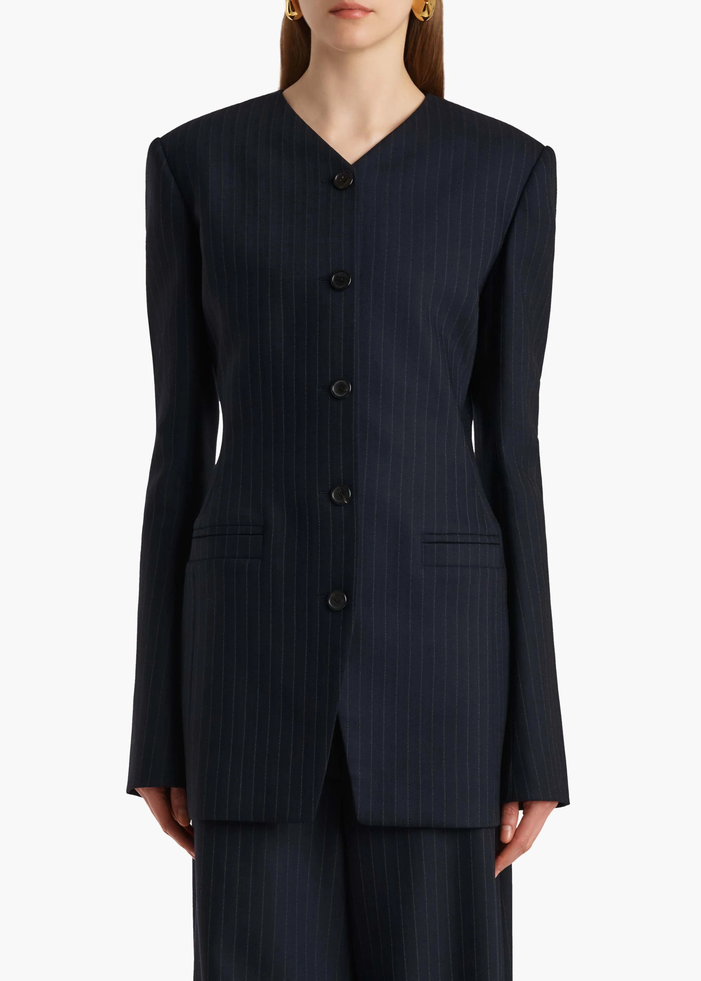 Khaite - Naran Jacket in Navy and White Stripe - Image 3