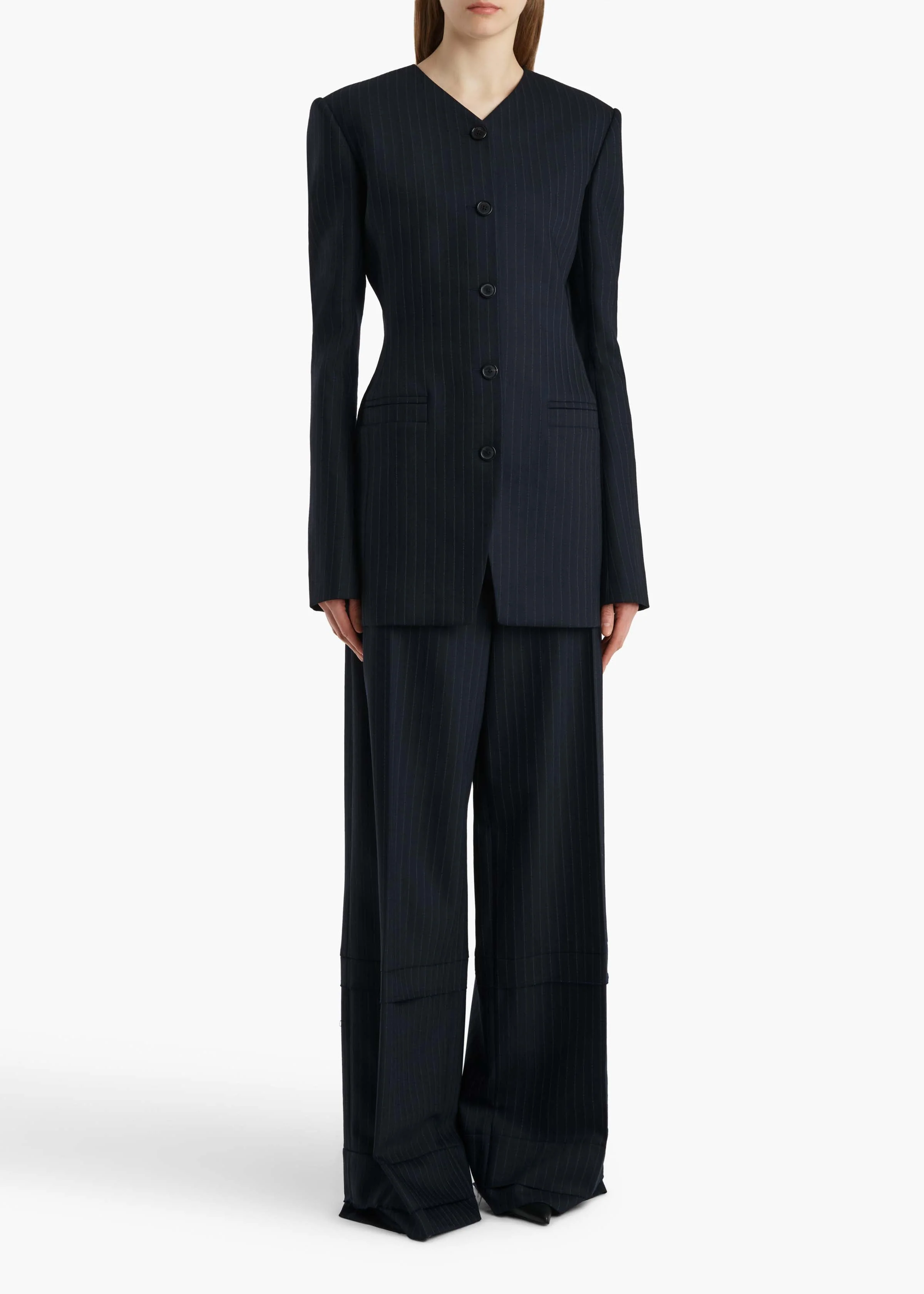 Khaite - Naran Jacket in Navy and White Stripe - Image 9