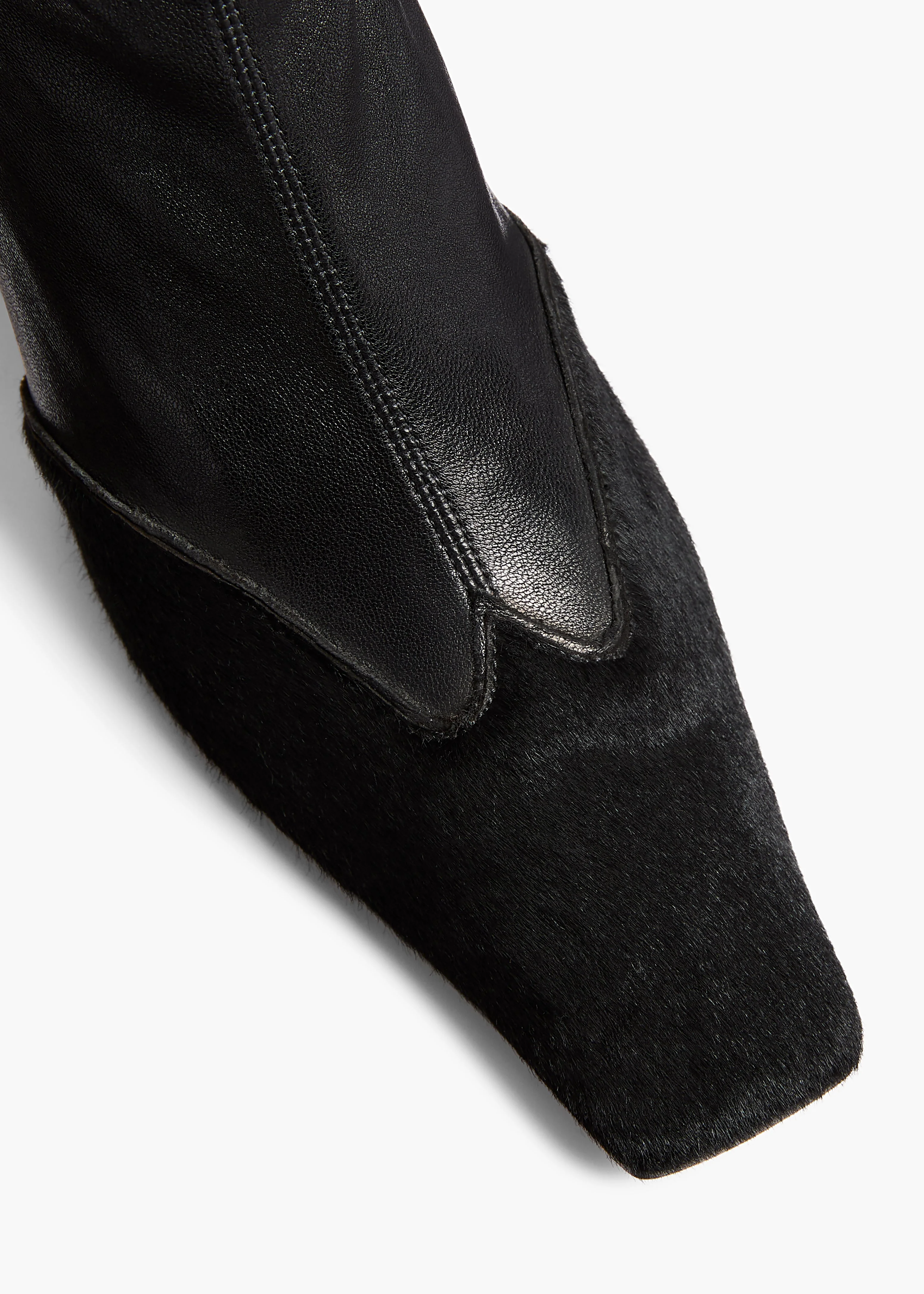 Khaite - Nevada Stretch High Boot in Black Leather and Haircalf - Image 4