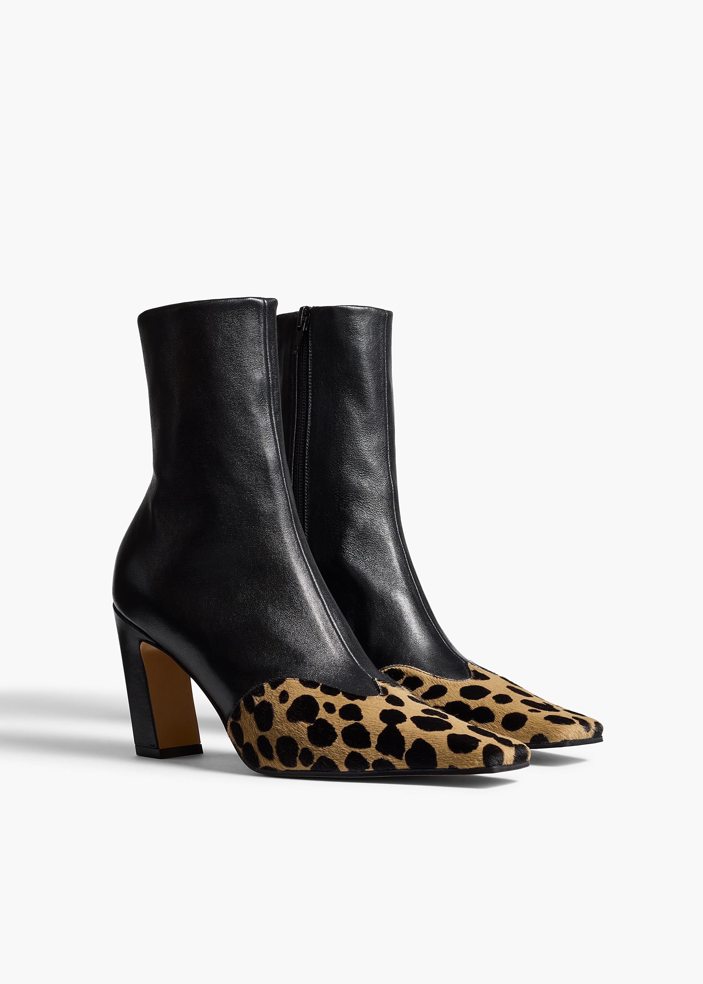 Khaite - Nevada Stretch High Boot in Black Leather with Hyena Print Haircalf - Image 8