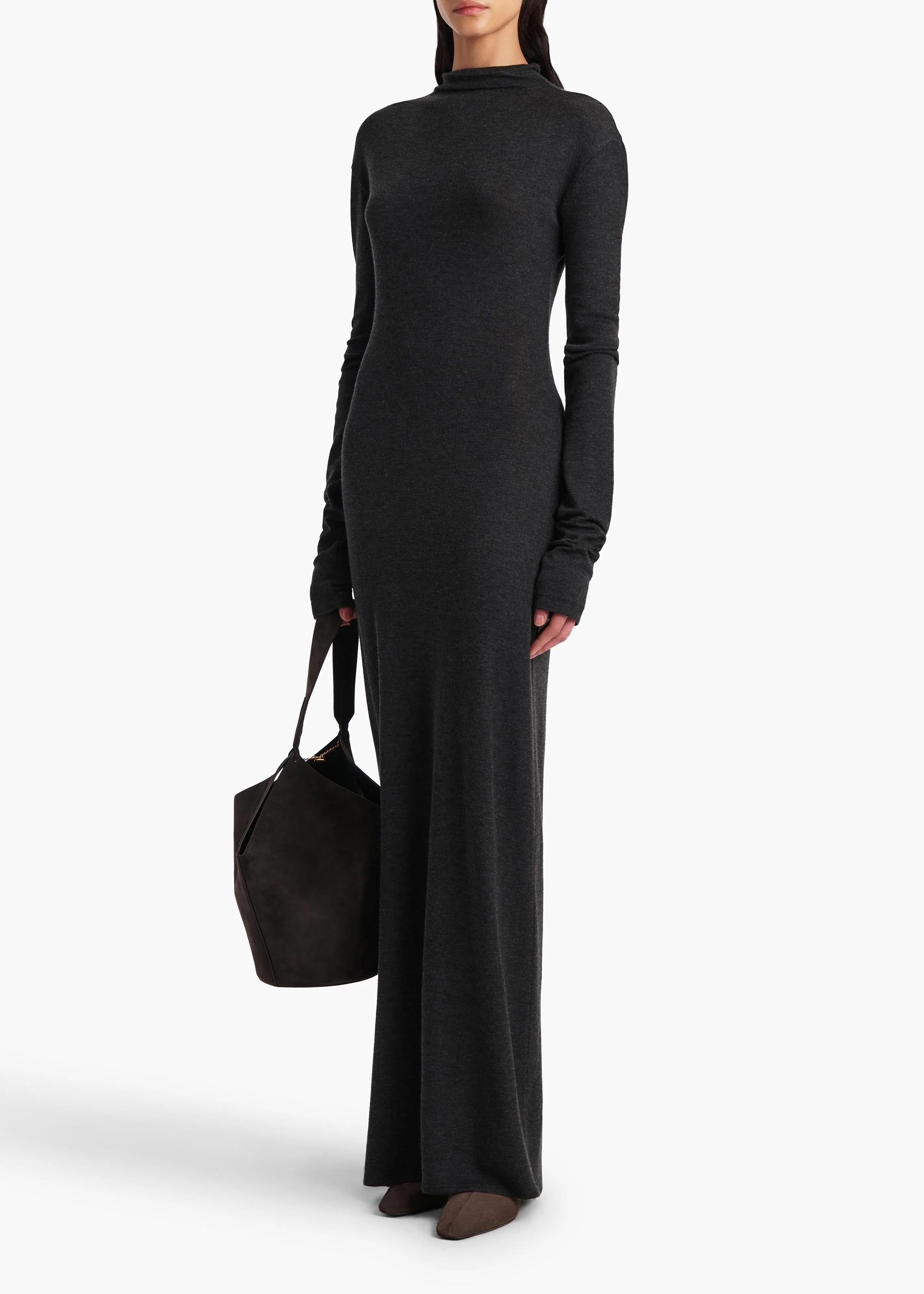 Khaite - Norla Dress in Charcoal Silk Cashmere Jersey - Image 9