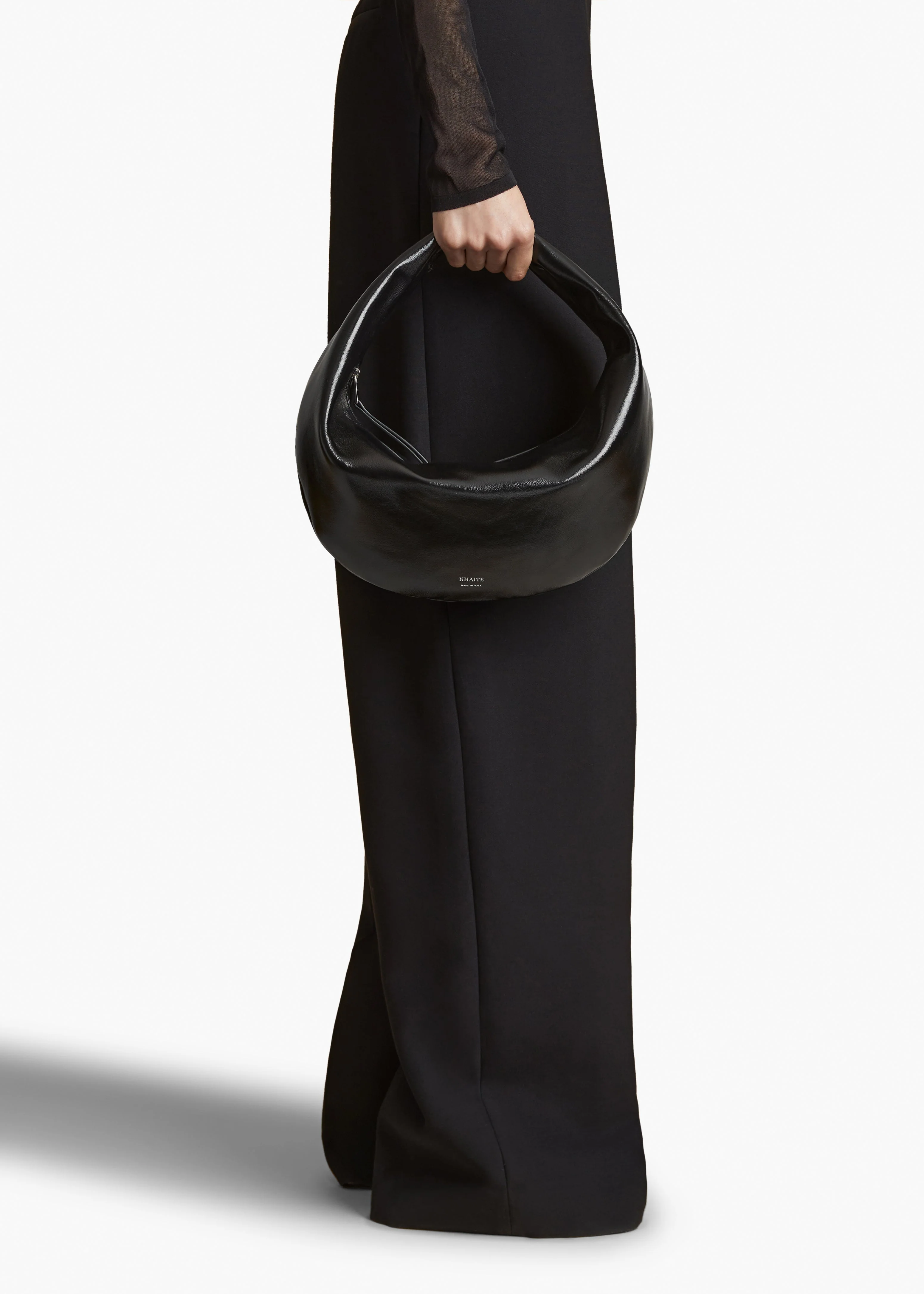 Khaite - Medium Olivia Hobo in Black Crackle Patent Leather - Image 11