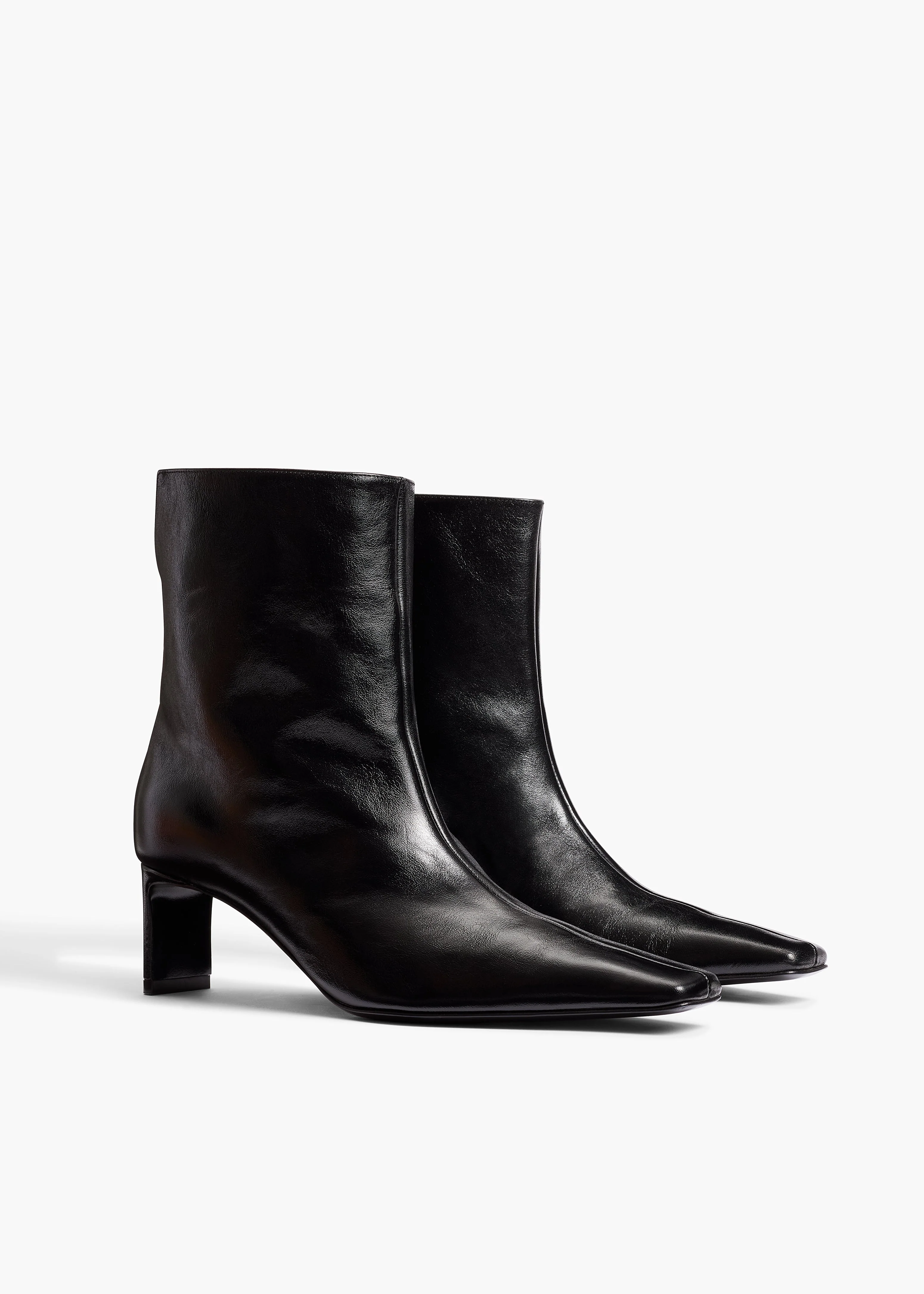 Khaite - Ona Ankle Boot in Black Glazed Leather - Image 9