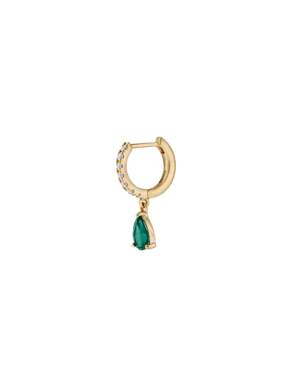 Dorsey - PAVÉ PEAR - DROP HUGGIE EARRING IN LAB EMERALD - Image 2