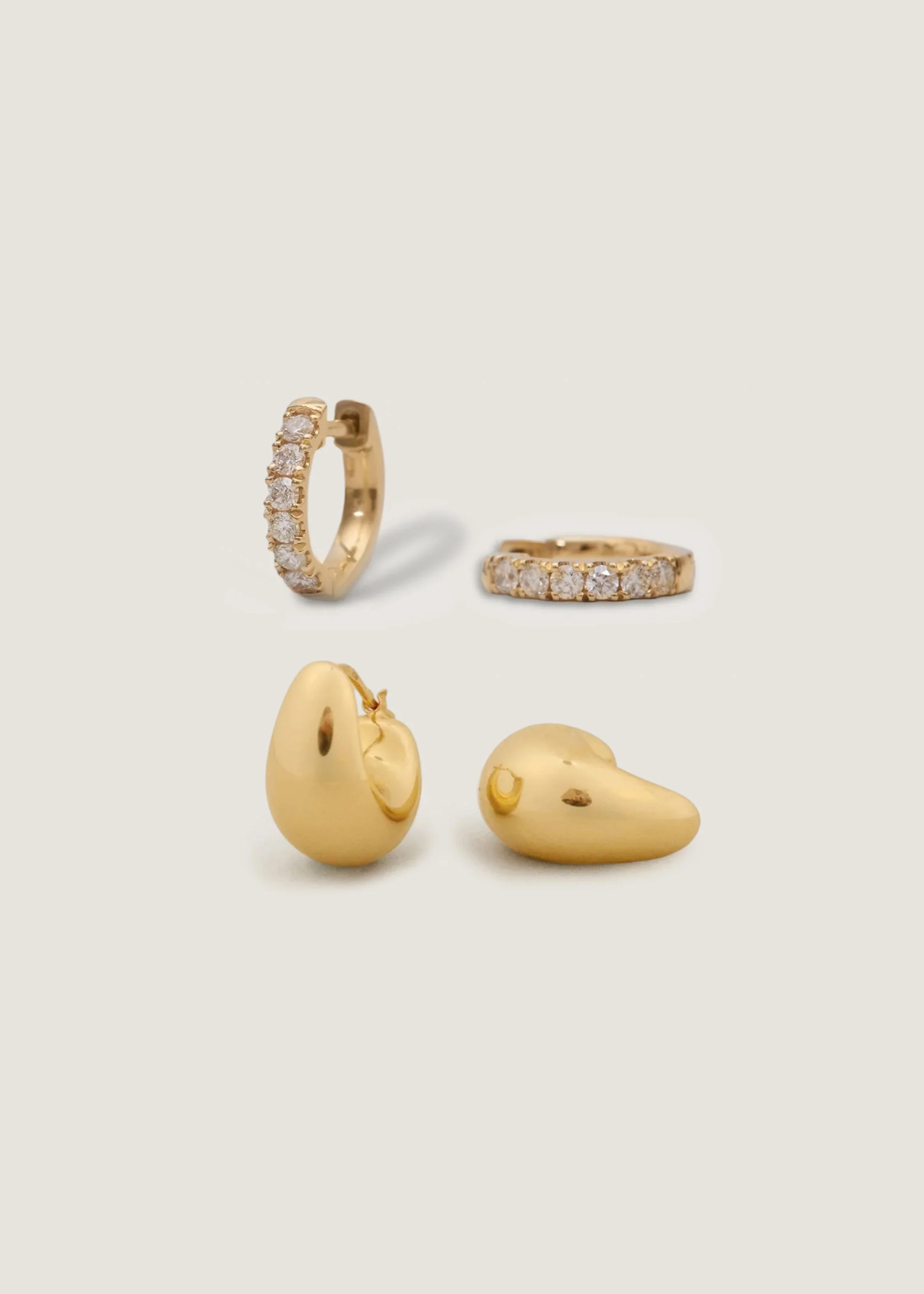Kinn - Petite Bold Teardrop Hoop & Bold Pavé Huggie Earrings Diamond Stack