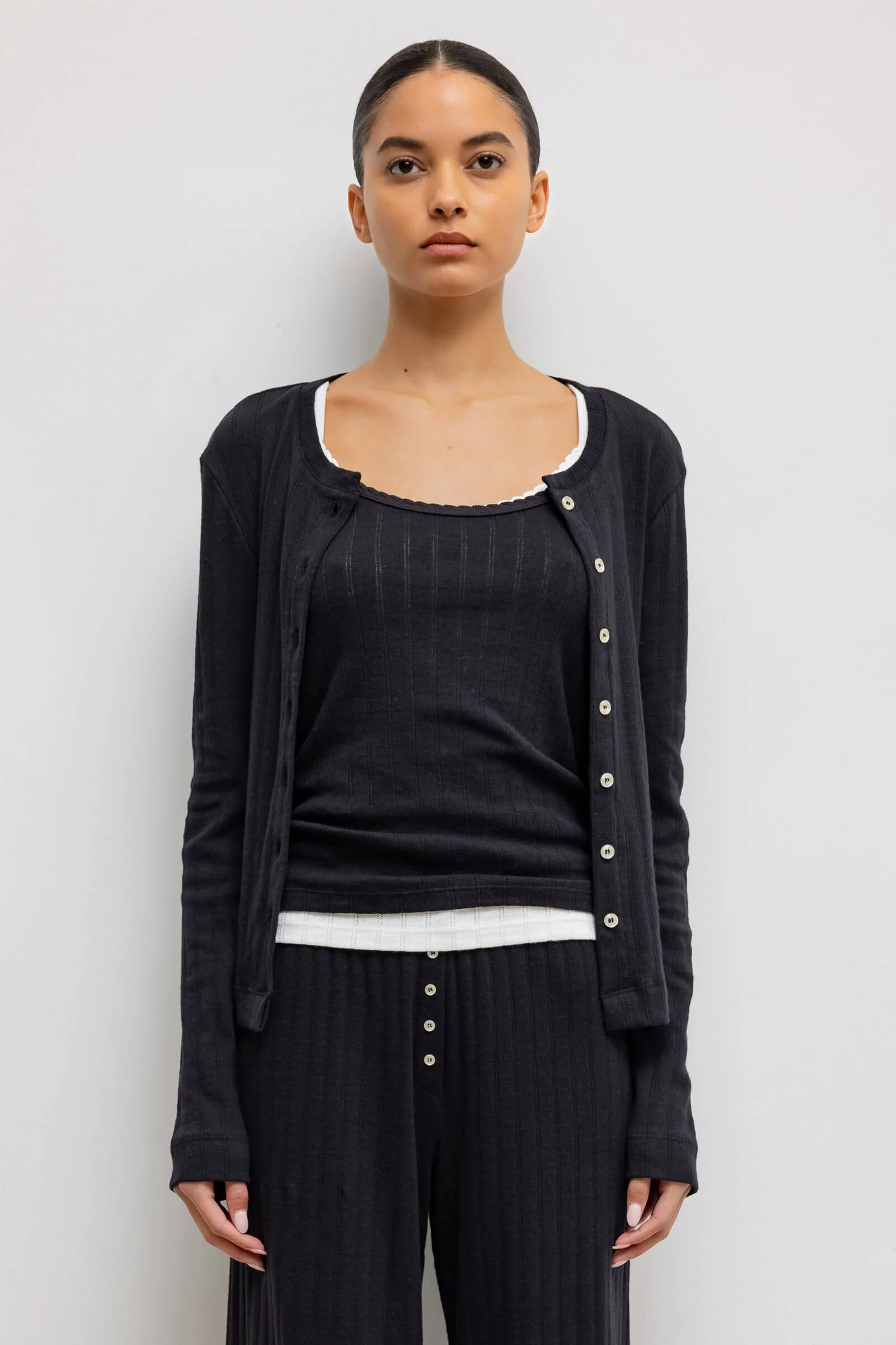 Leset - Pointelle Classic Crew Cardigan