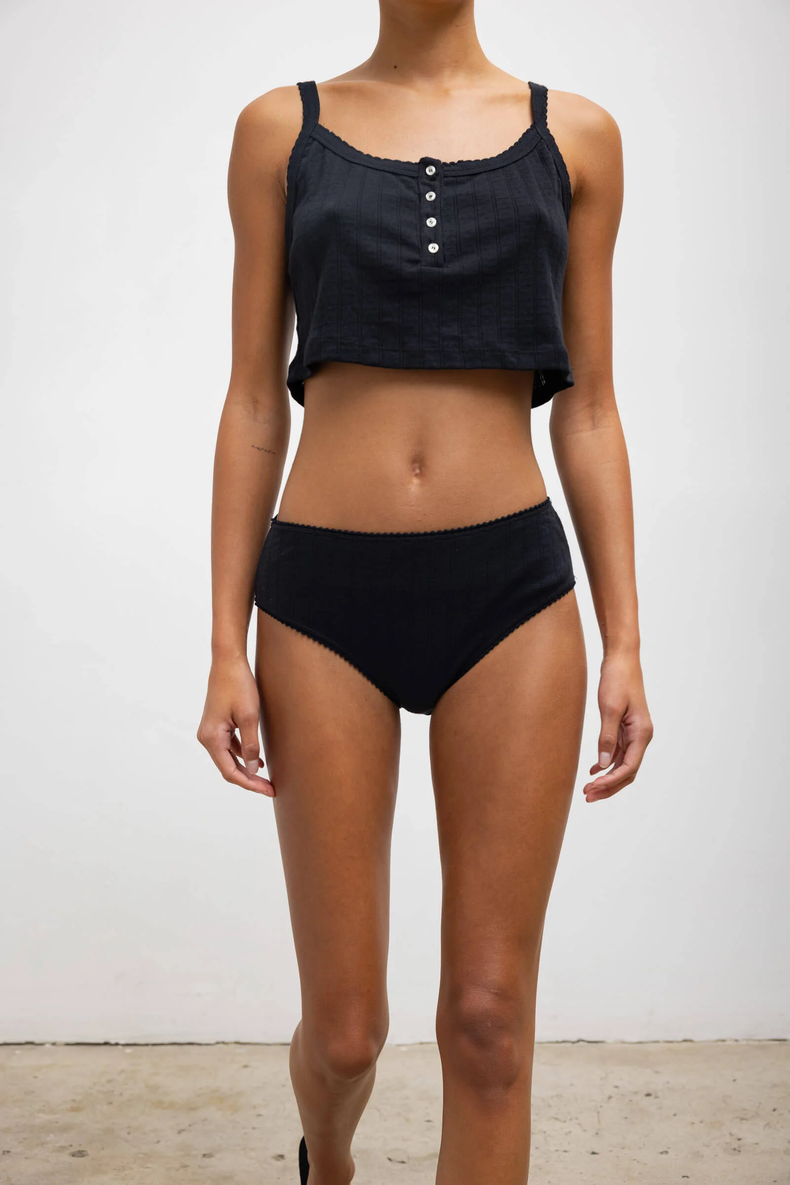 Leset - Pointelle Crop Button Scoop Neck Tank - Image 4
