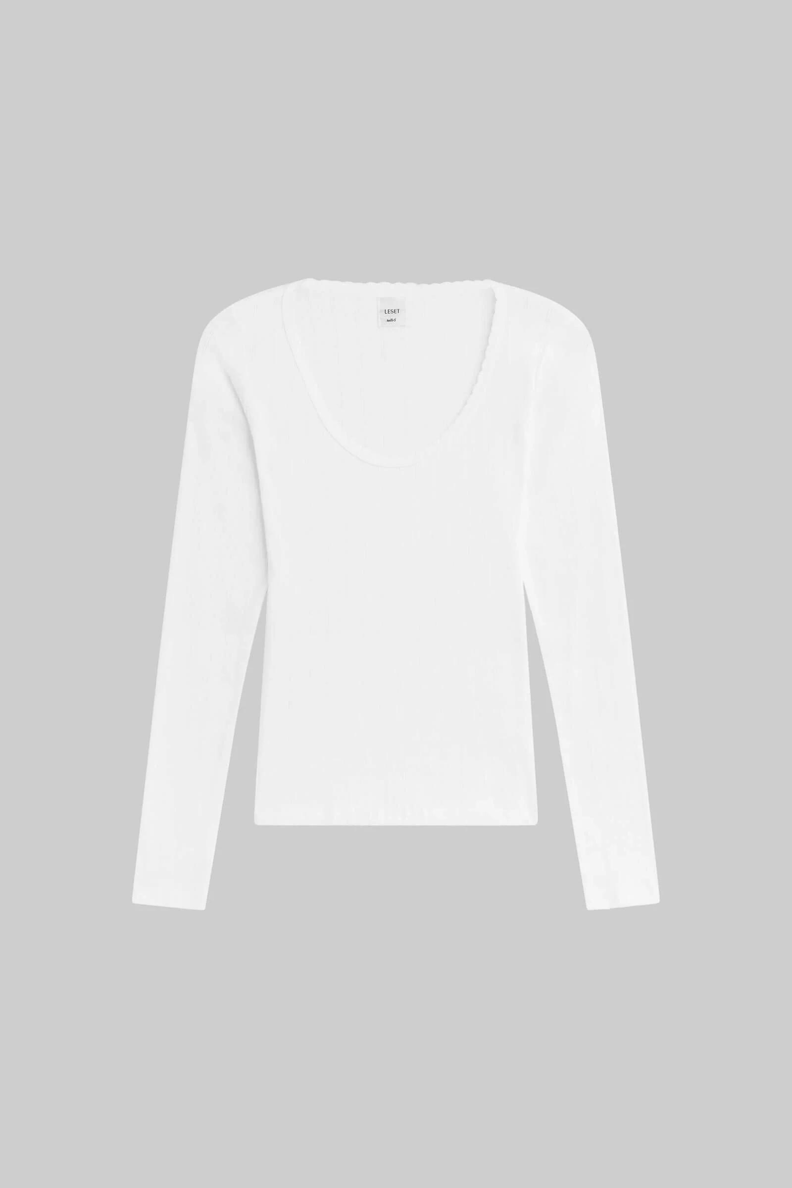 Leset - Pointelle Long Sleeve Scoop Neck - Image 2