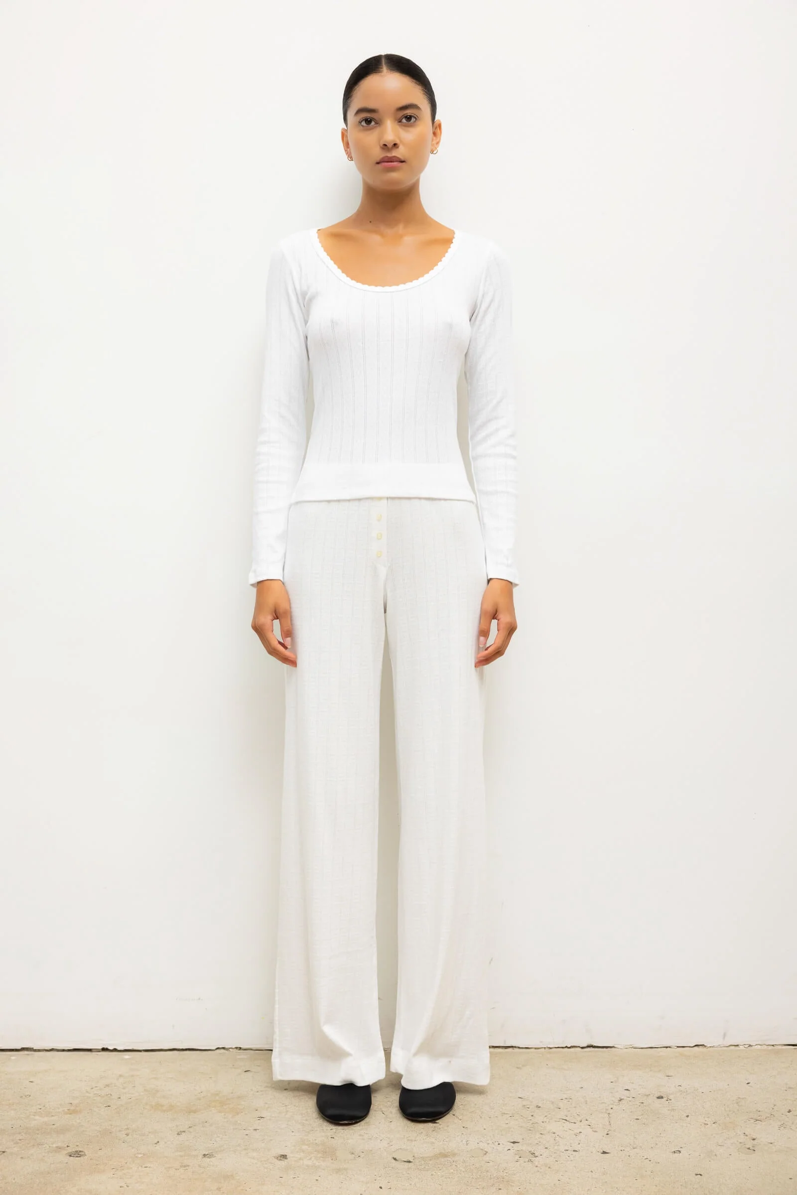 Leset - Pointelle Long Sleeve Scoop Neck - Image 3