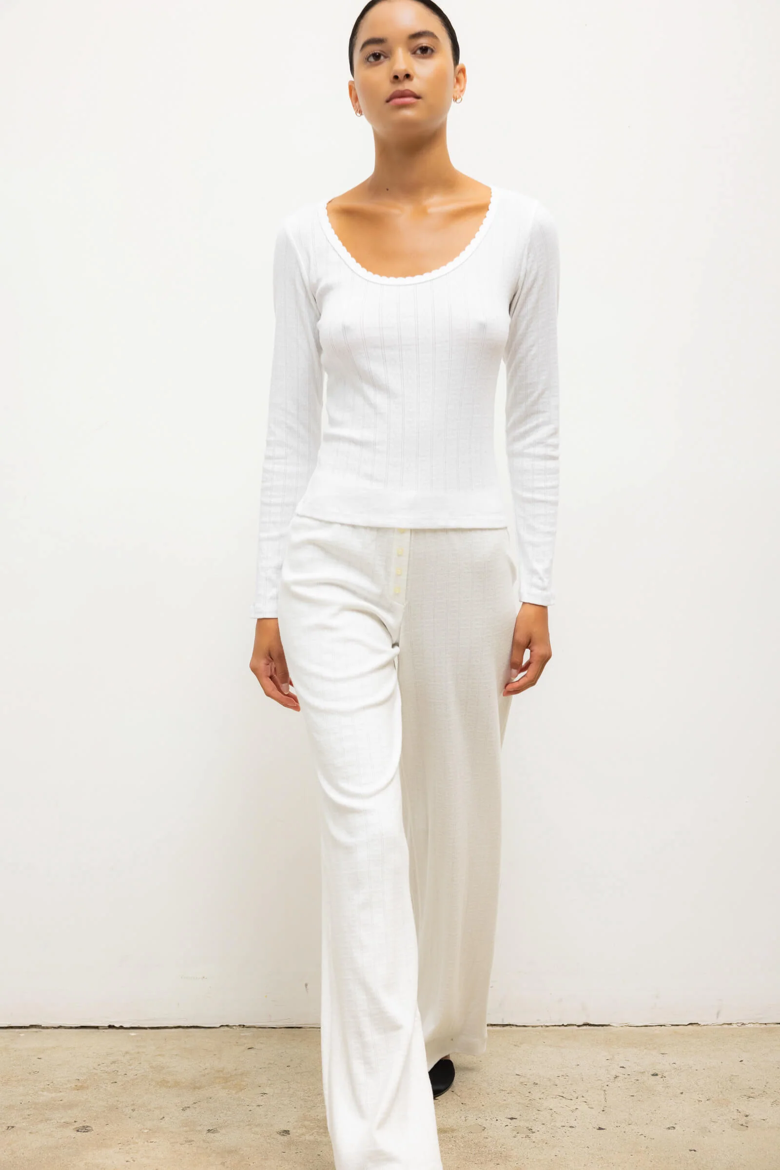 Leset - Pointelle Long Sleeve Scoop Neck - Image 4