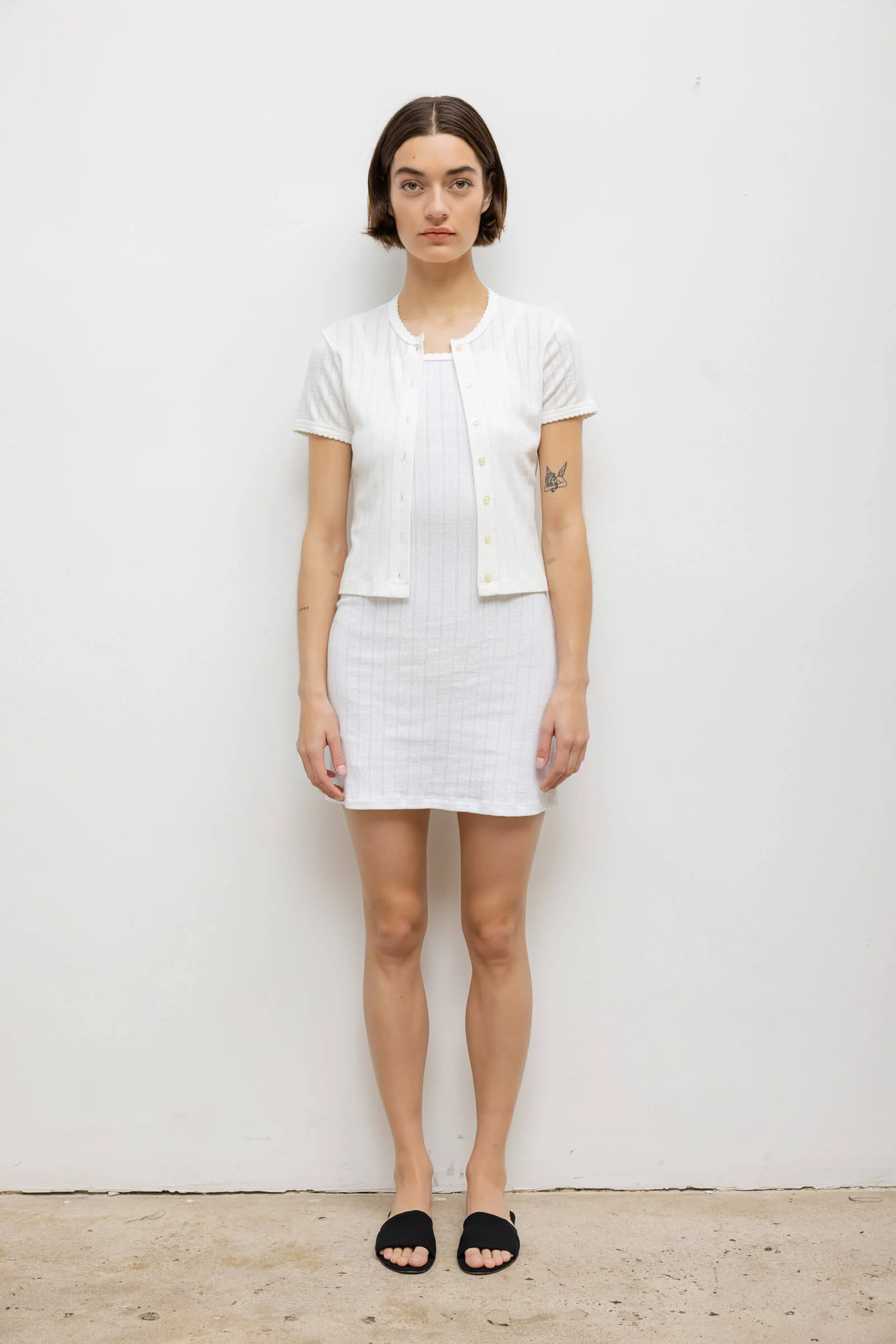 Leset - Pointelle Short Sleeve Cardigan - Image 3