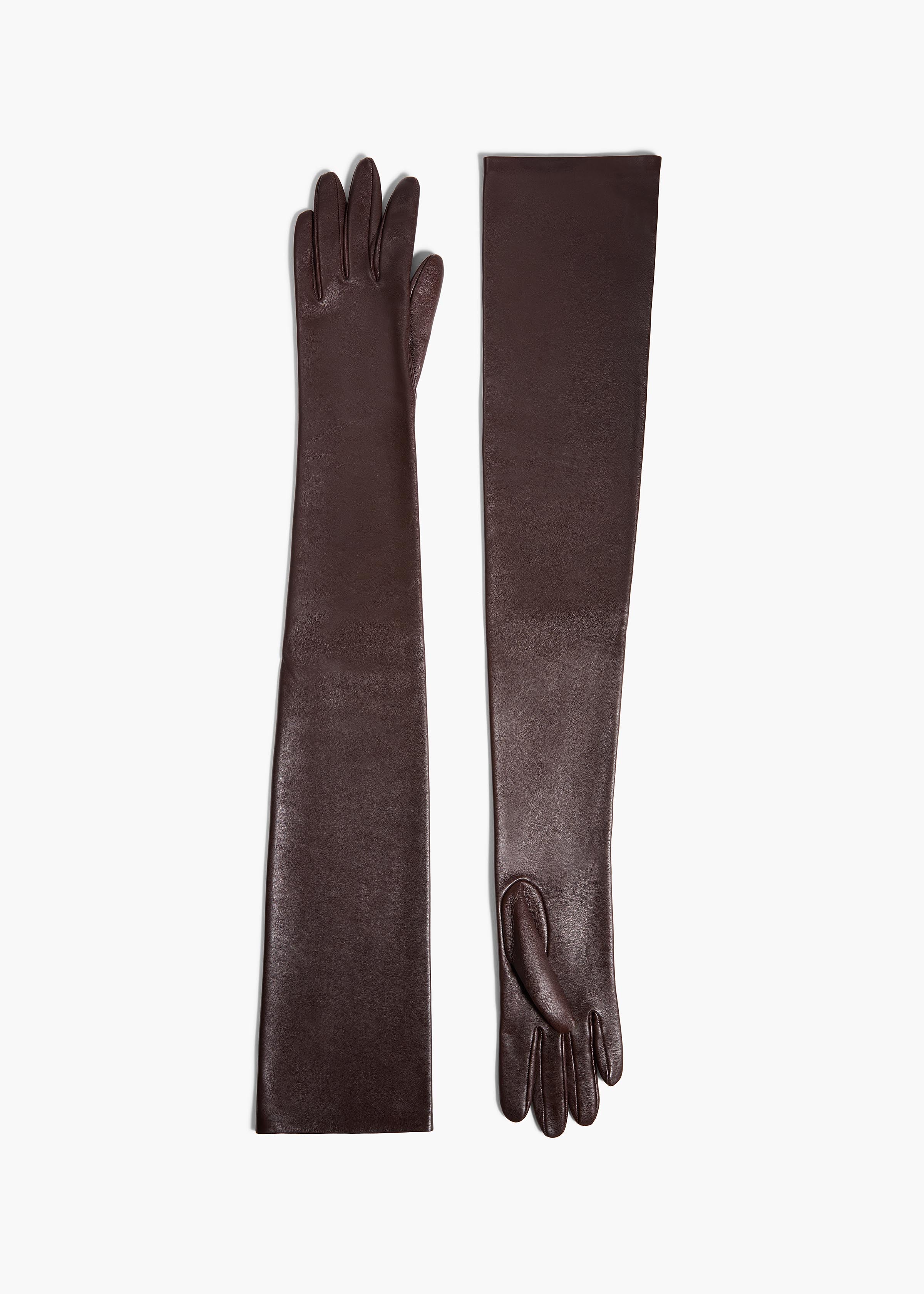 Khaite - Remo Long Gloves in Brown Leather
