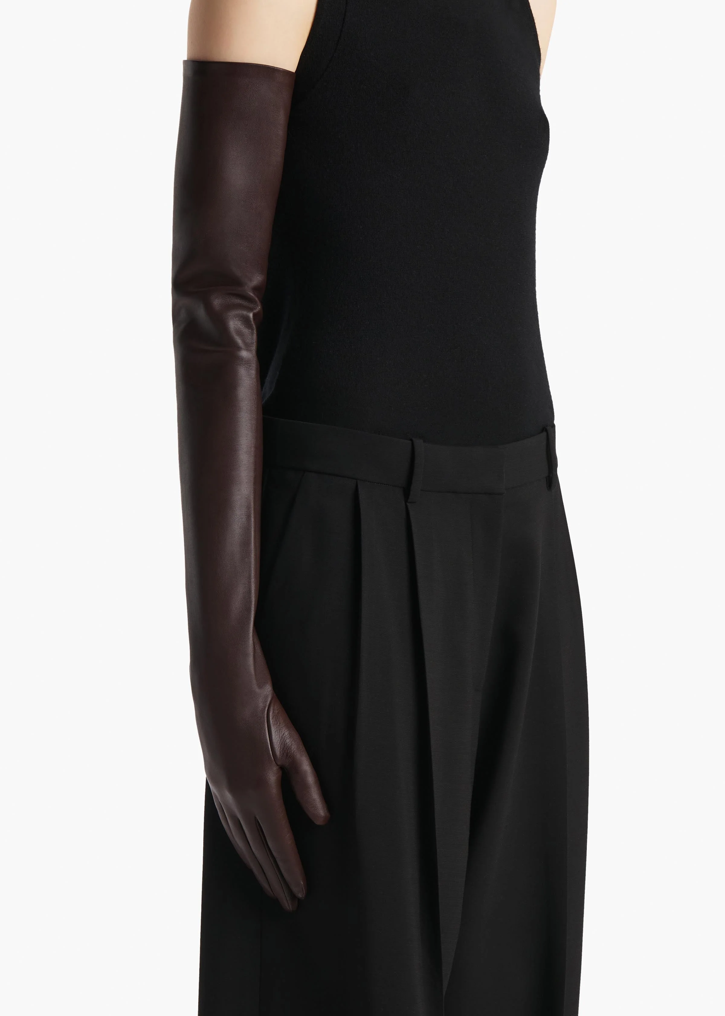 Khaite - Remo Long Gloves in Brown Leather - Image 5