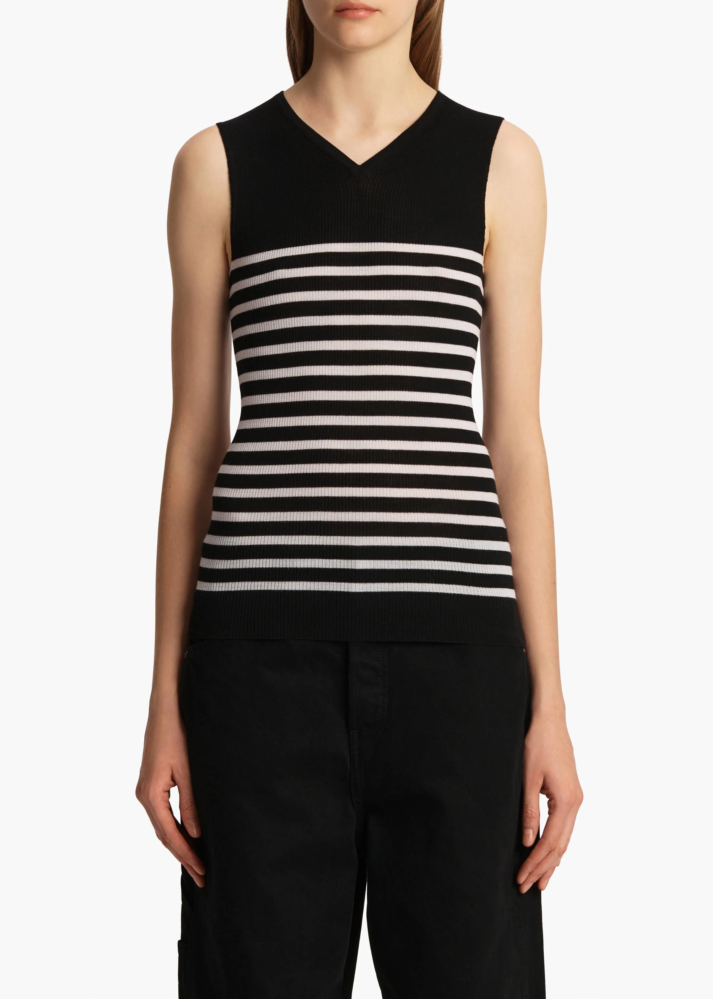Khaite - Renato Top in Black and Pearl Stripe - Image 3