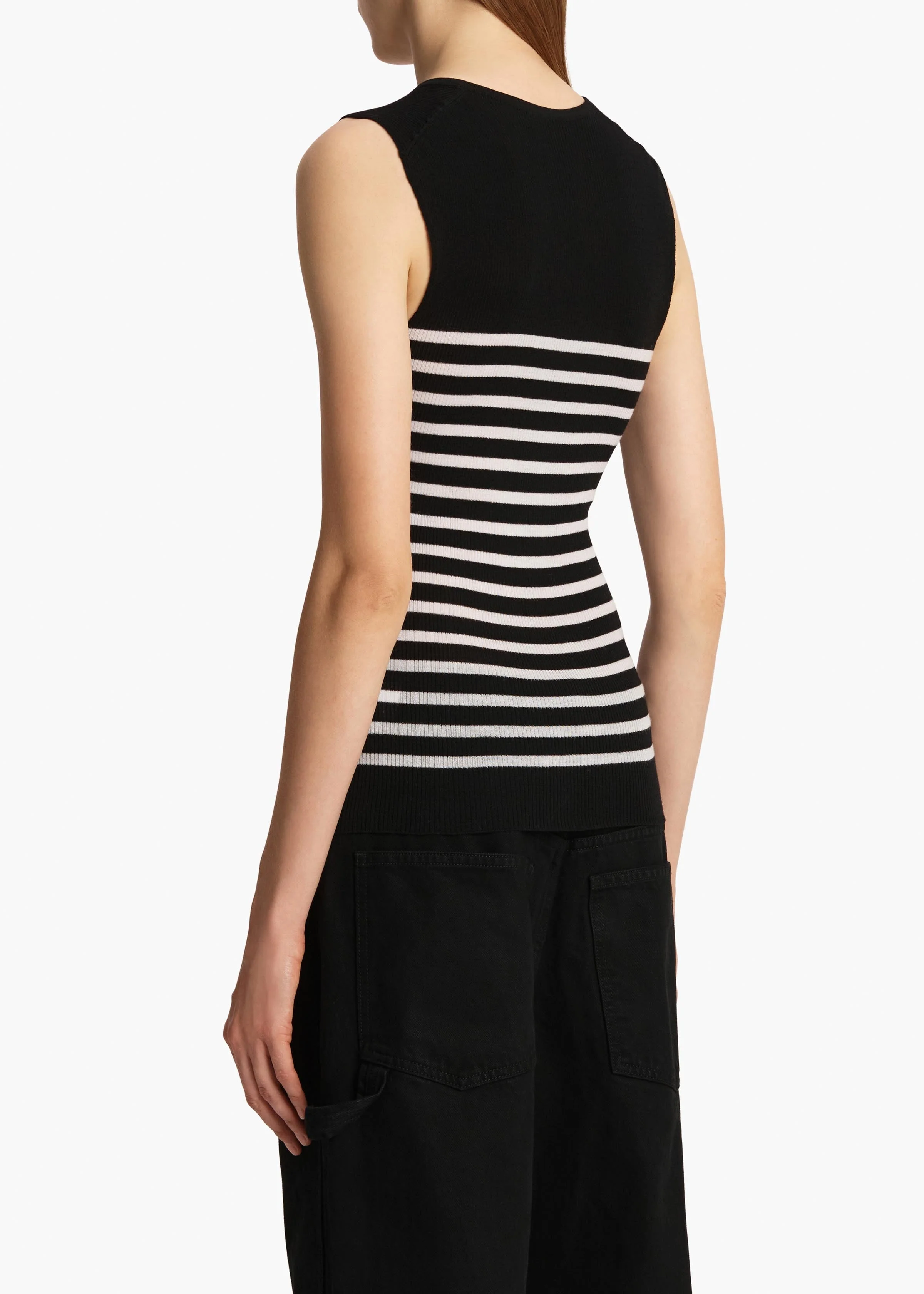 Khaite - Renato Top in Black and Pearl Stripe - Image 4
