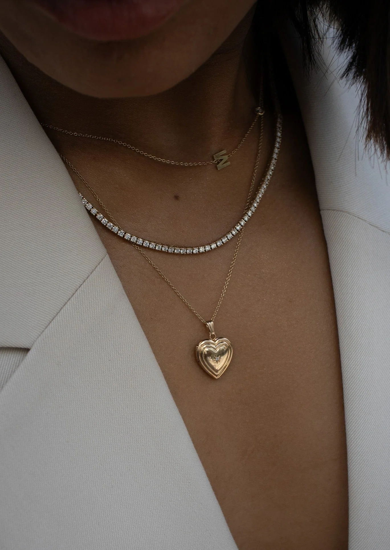 Kinn - Ribbed Maison Heart Locket Necklace Diamond - Image 2