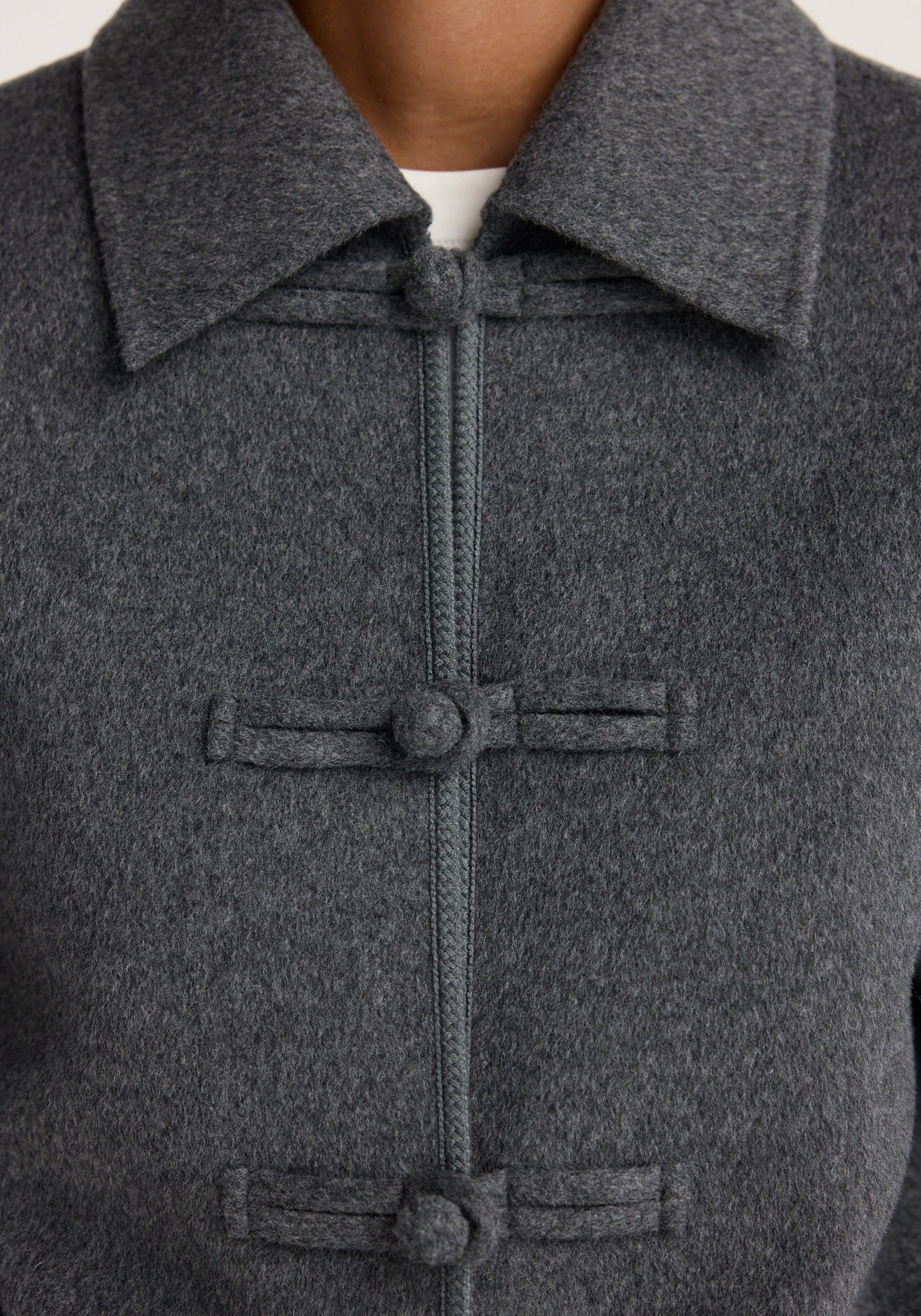 ROHE - Double - faced wool pankou closure jacket | dark grey melange - Image 5