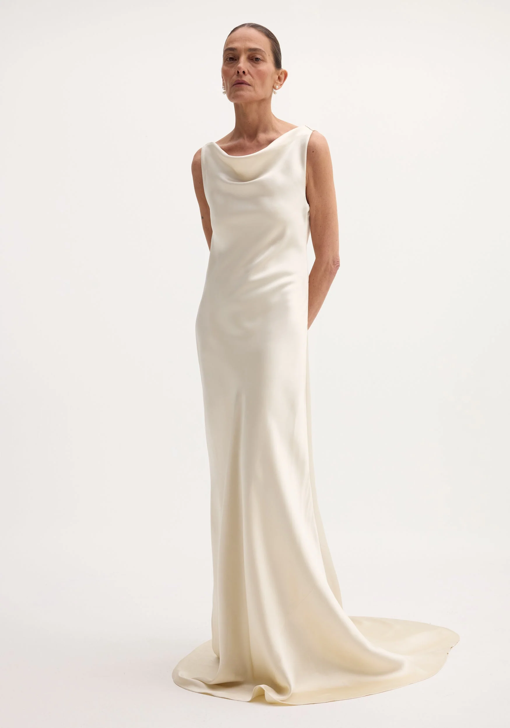 ROHE - Draped satin dress with train | ivory - Image 3