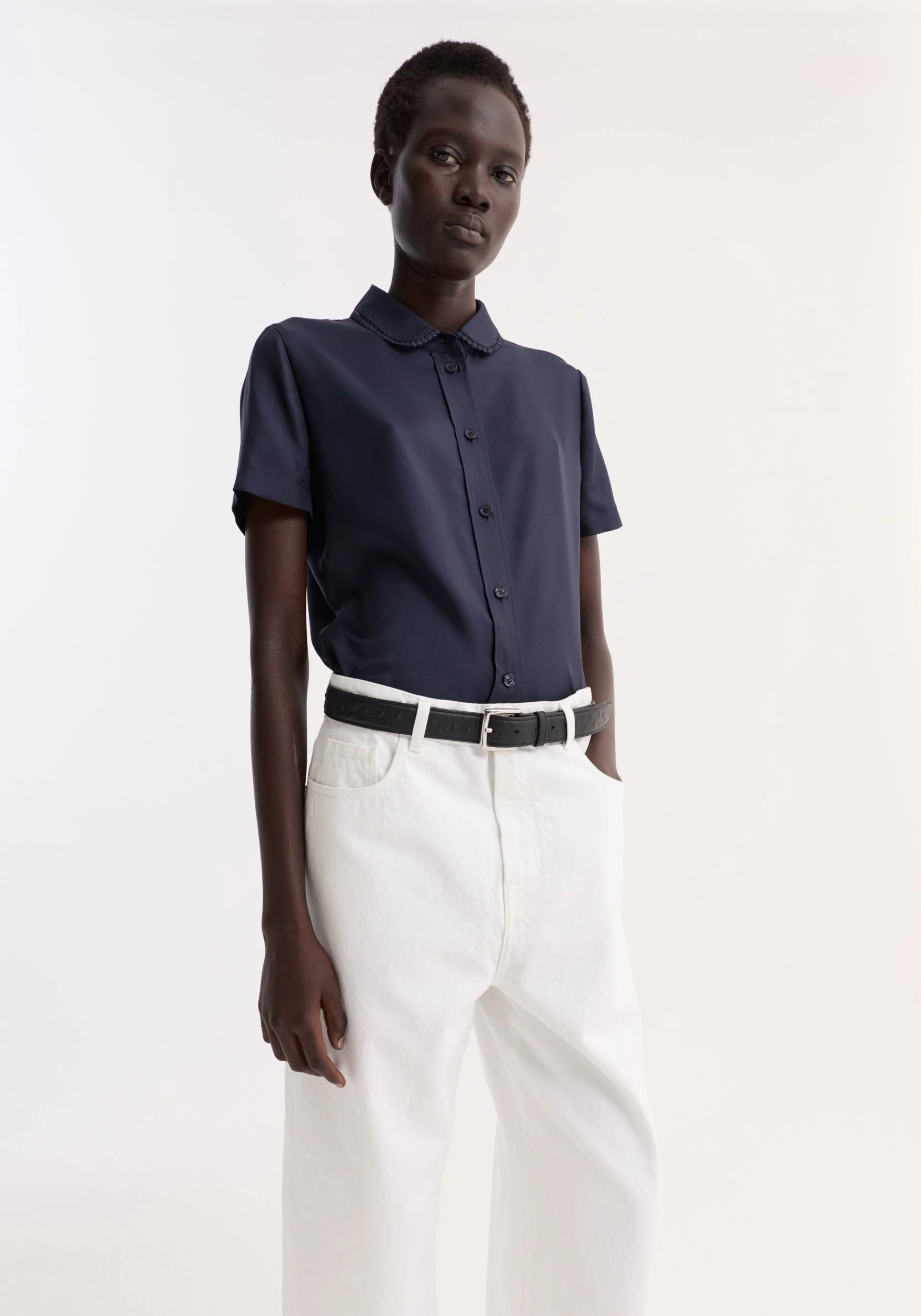 ROHE - Embroidered silk fitted shirt | night - Image 2