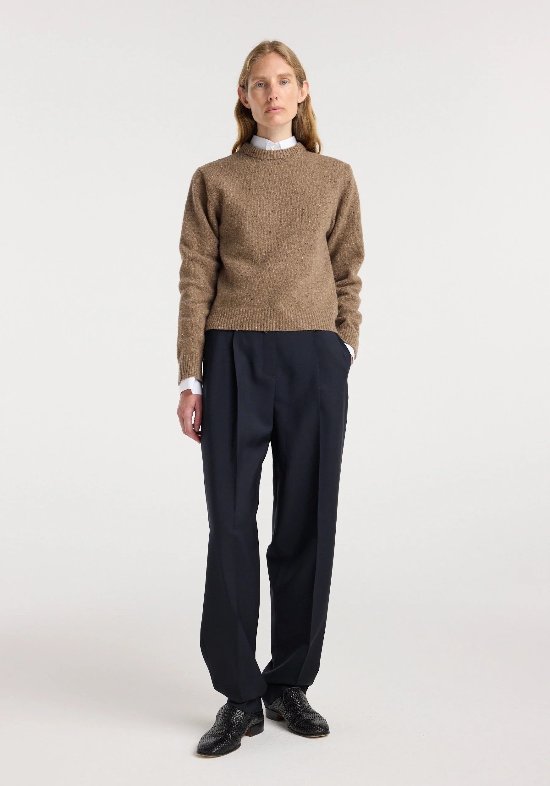 ROHE - Fitted mouliné crewneck | mouliné taupe melange