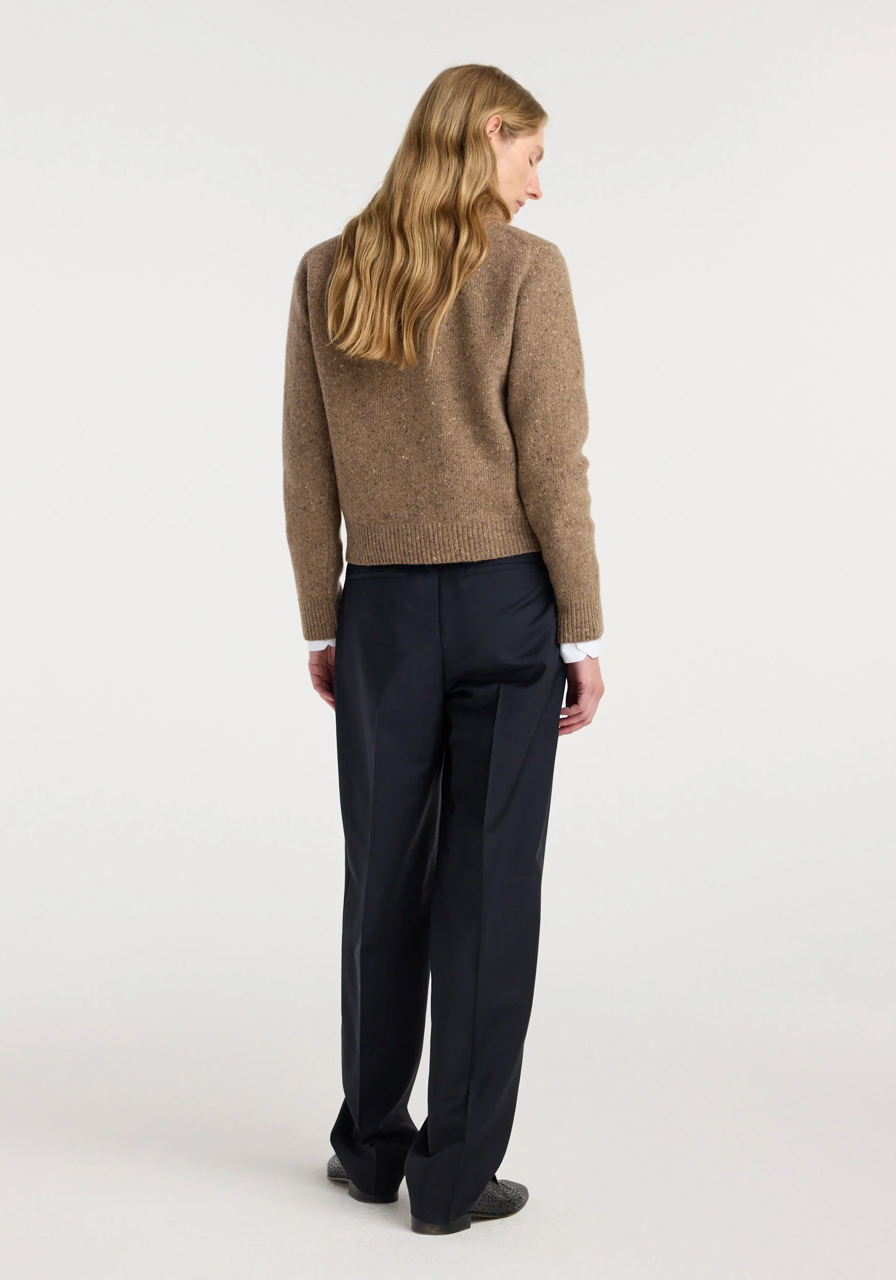 ROHE - Fitted mouliné crewneck | mouliné taupe melange - Image 3