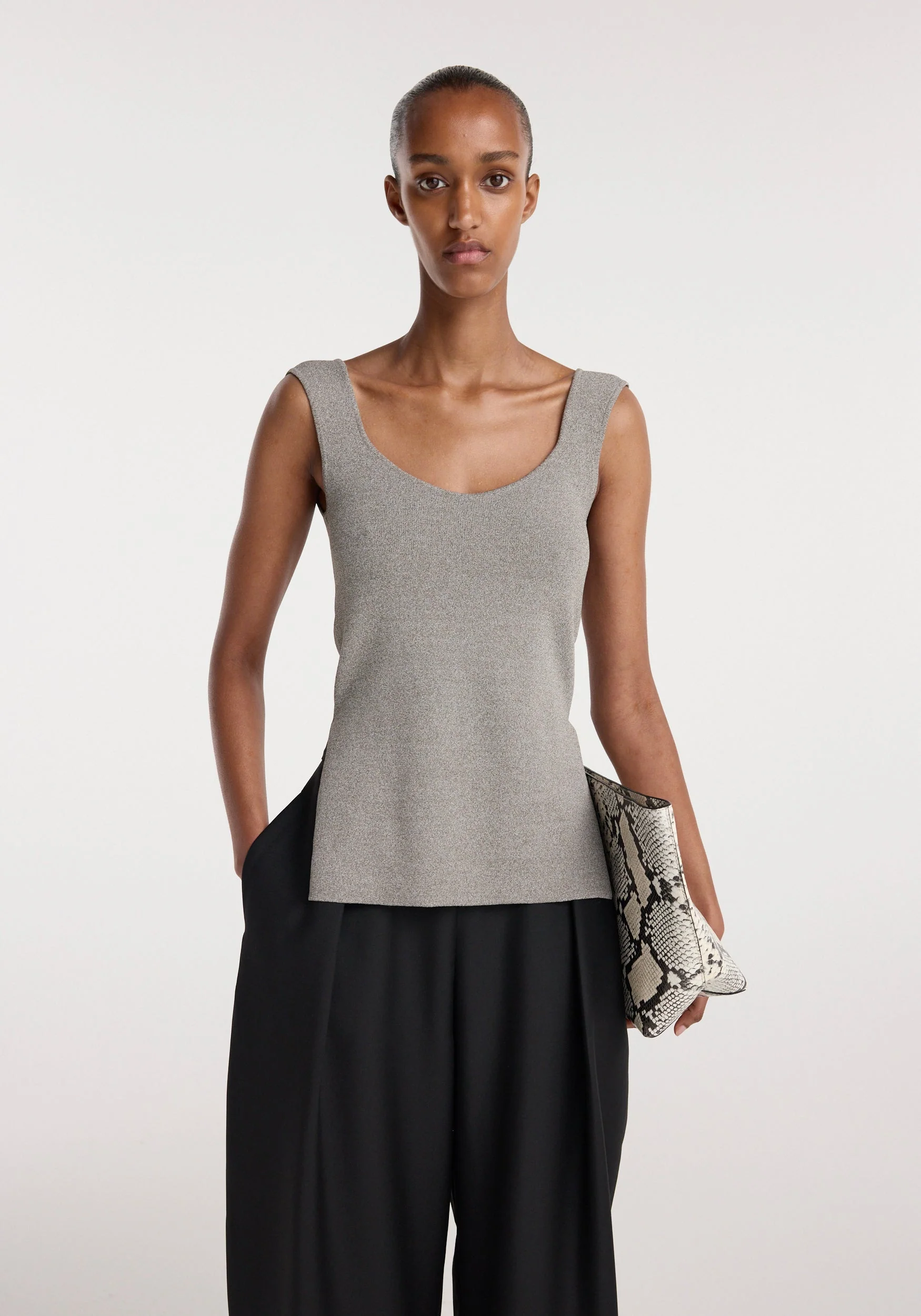 ROHE - Long knitted bustier top | taupe melange - Image 4