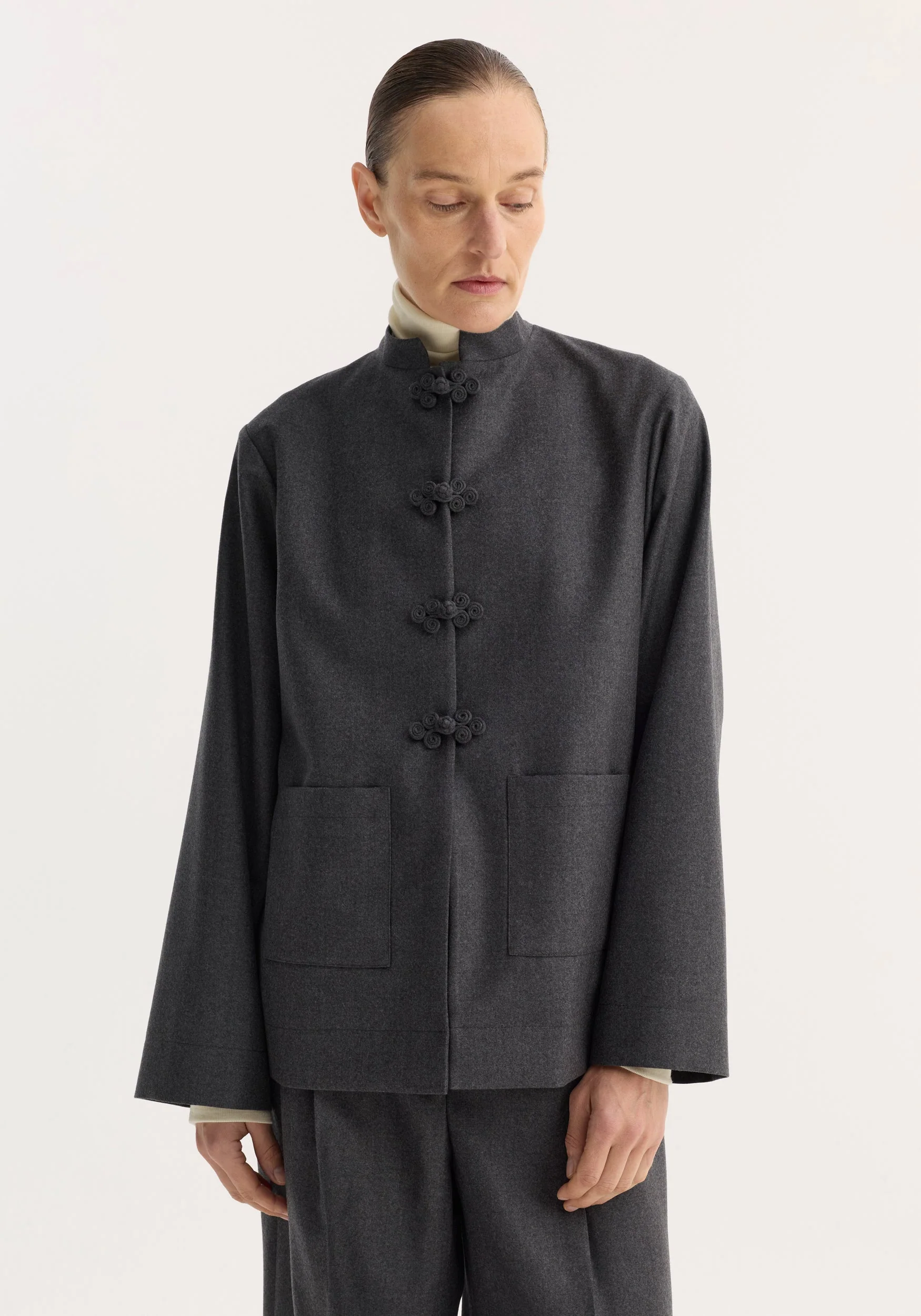 ROHE - Pankou closure jacket | dark grey melange - Image 2