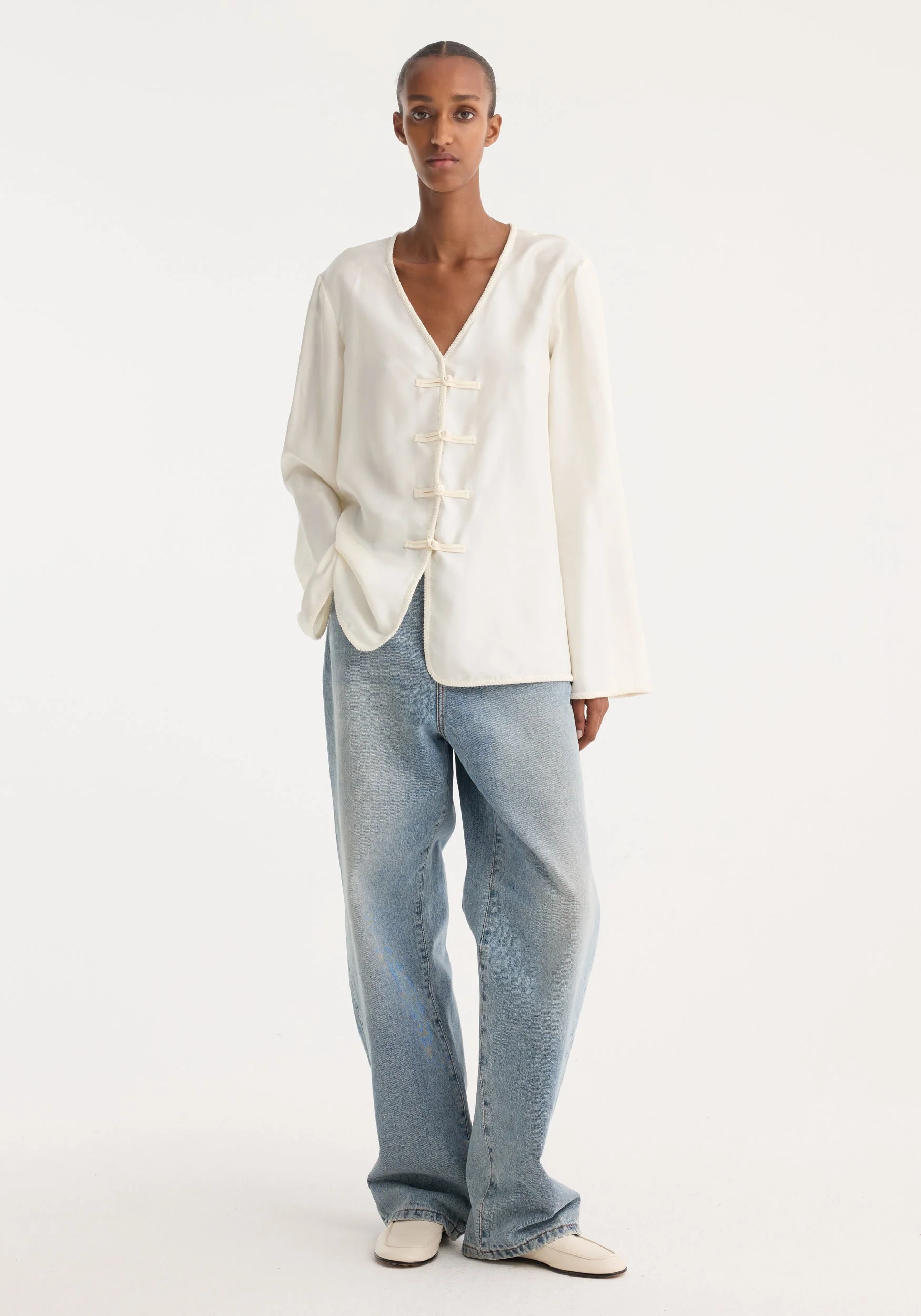 ROHE - Pankou closure silk top | cream - Image 2