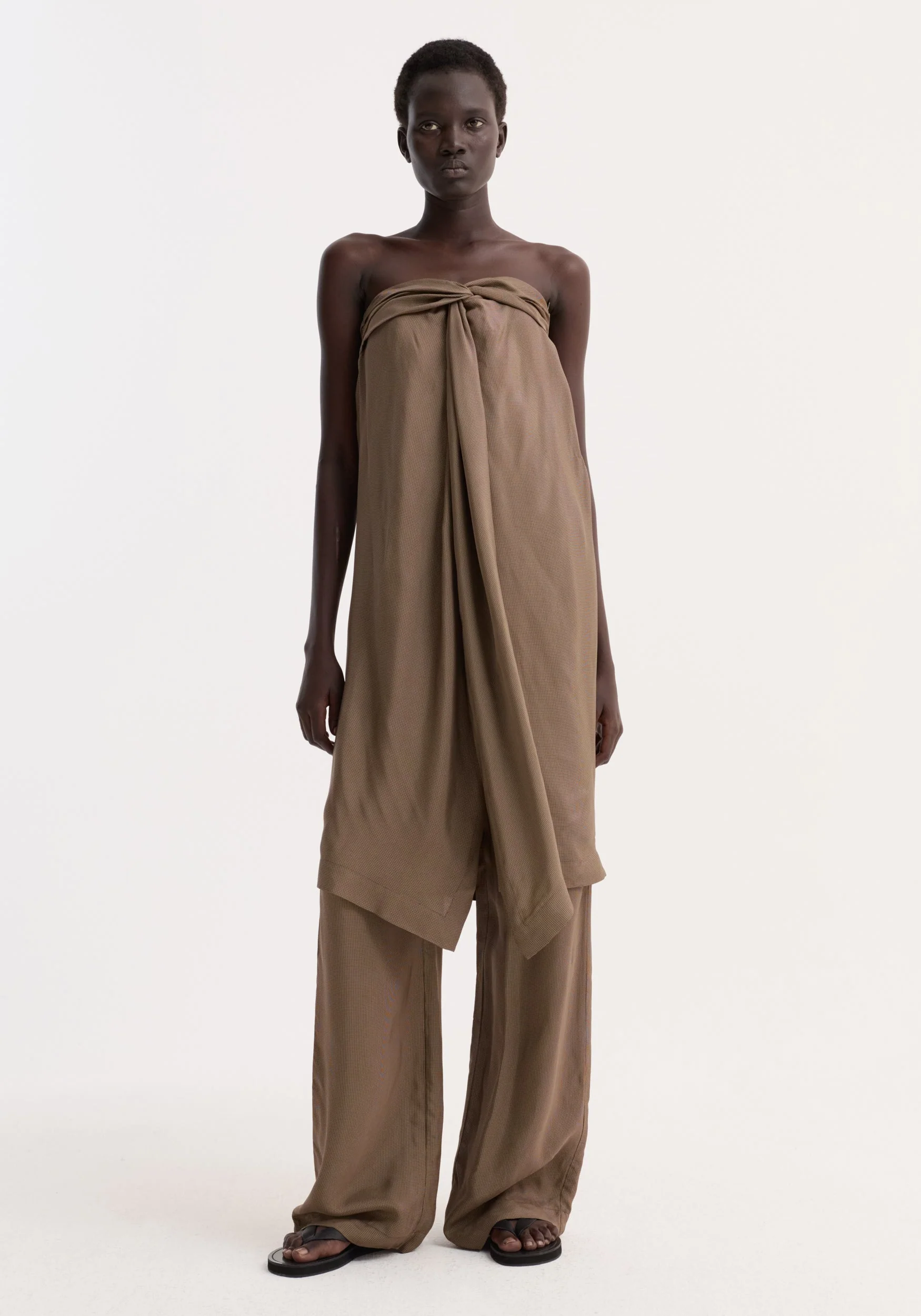 ROHE - Sarong top | brown mini check